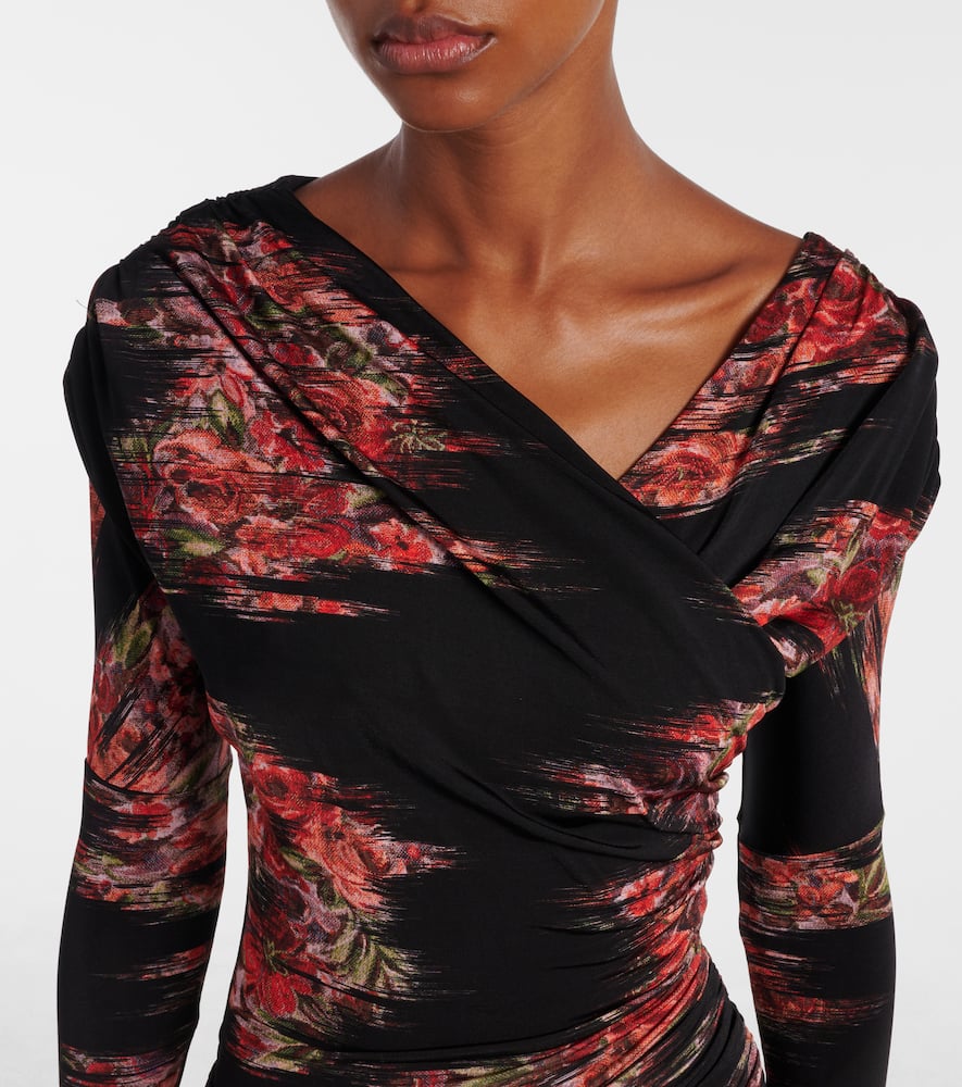 Floral ruched jersey maxi dress