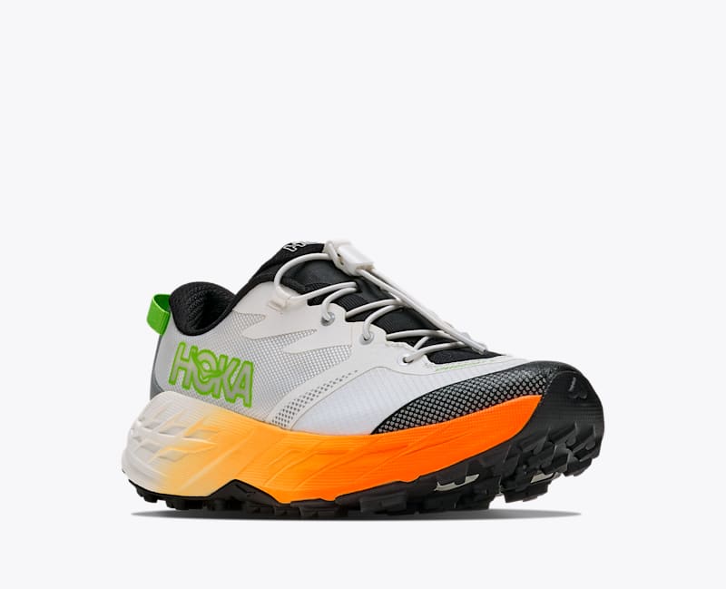 HOKA Speedgoat 7 Shoes in Frost/Neon Tangerine