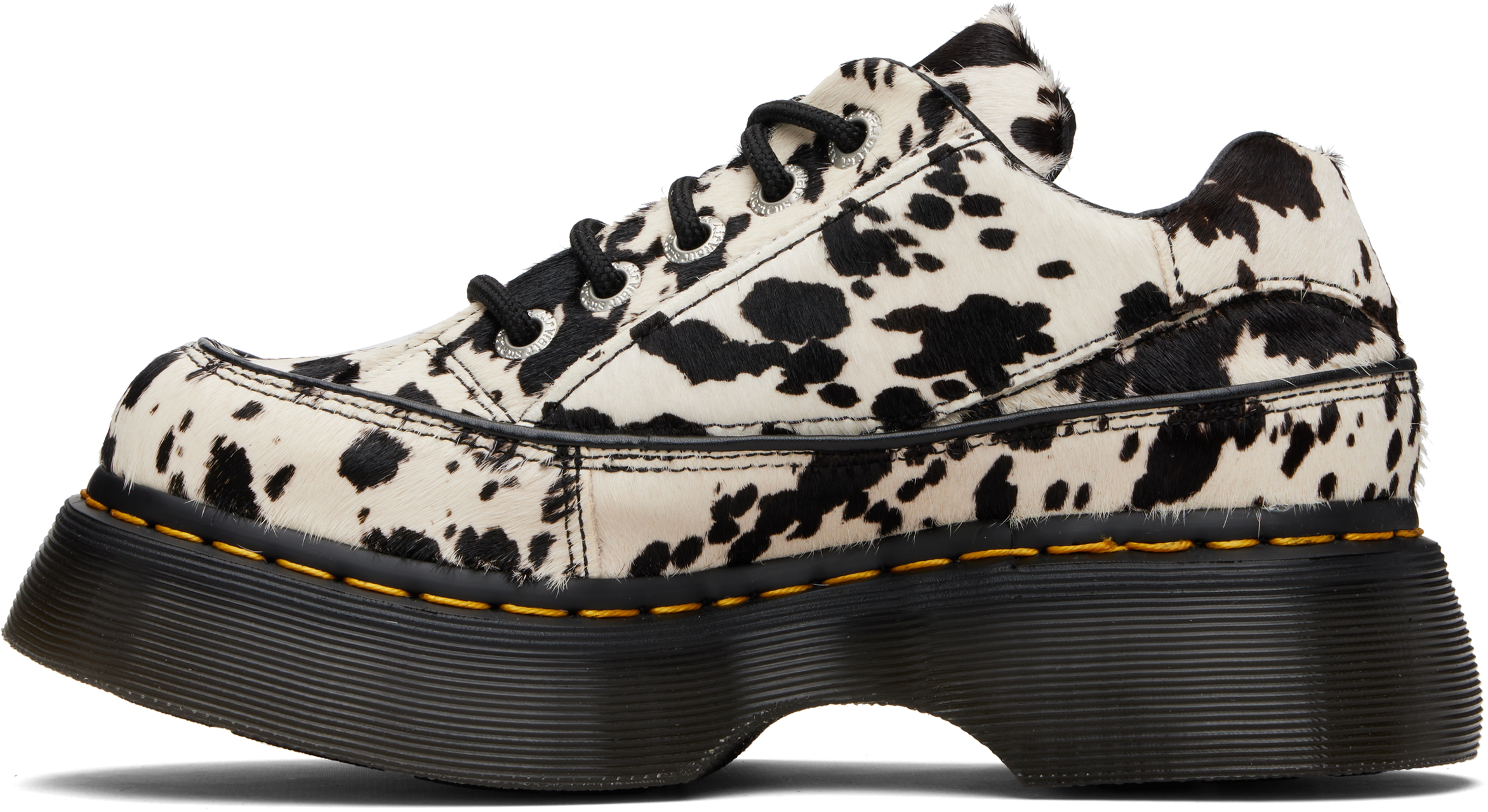 Black & White Buzz 5-Eye Dalmatian Hair On Leather Derbys
