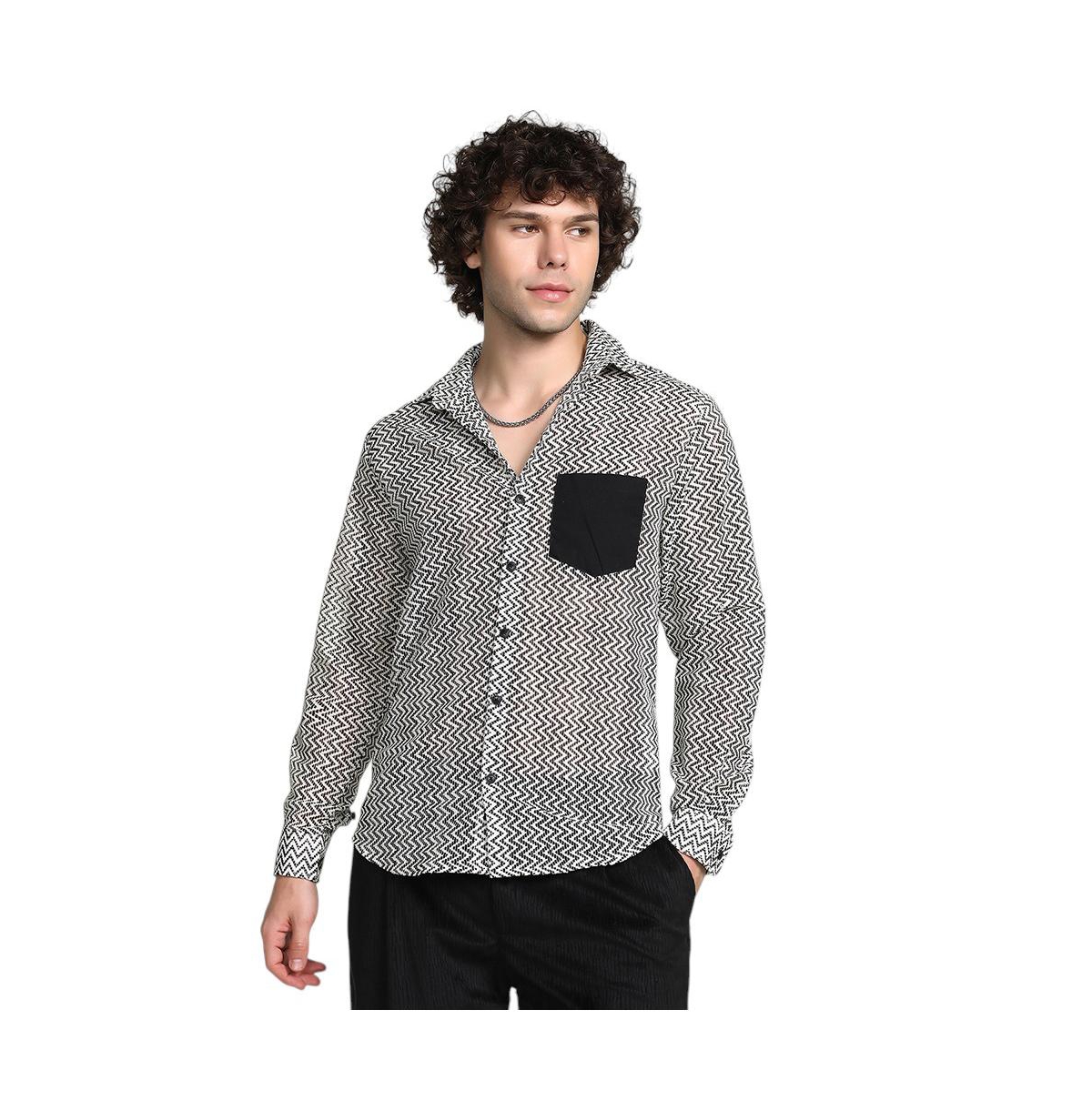 Men's Onyx Black & Cream White Zig-Zag Block Shirt - Grey
