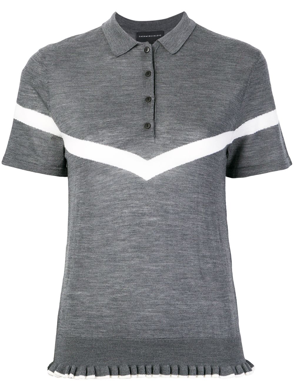 Ruffle trimming knitted polo shirt - Grey