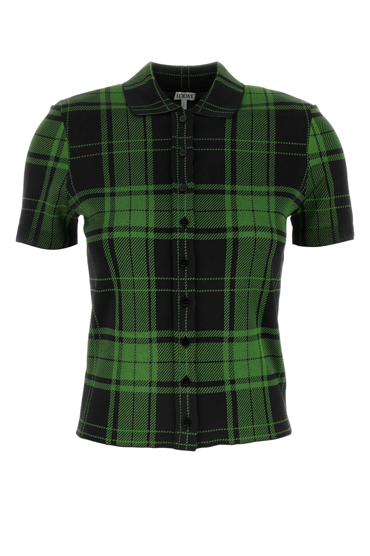 Embroidered Plaid Silk Blend Shirt — Green