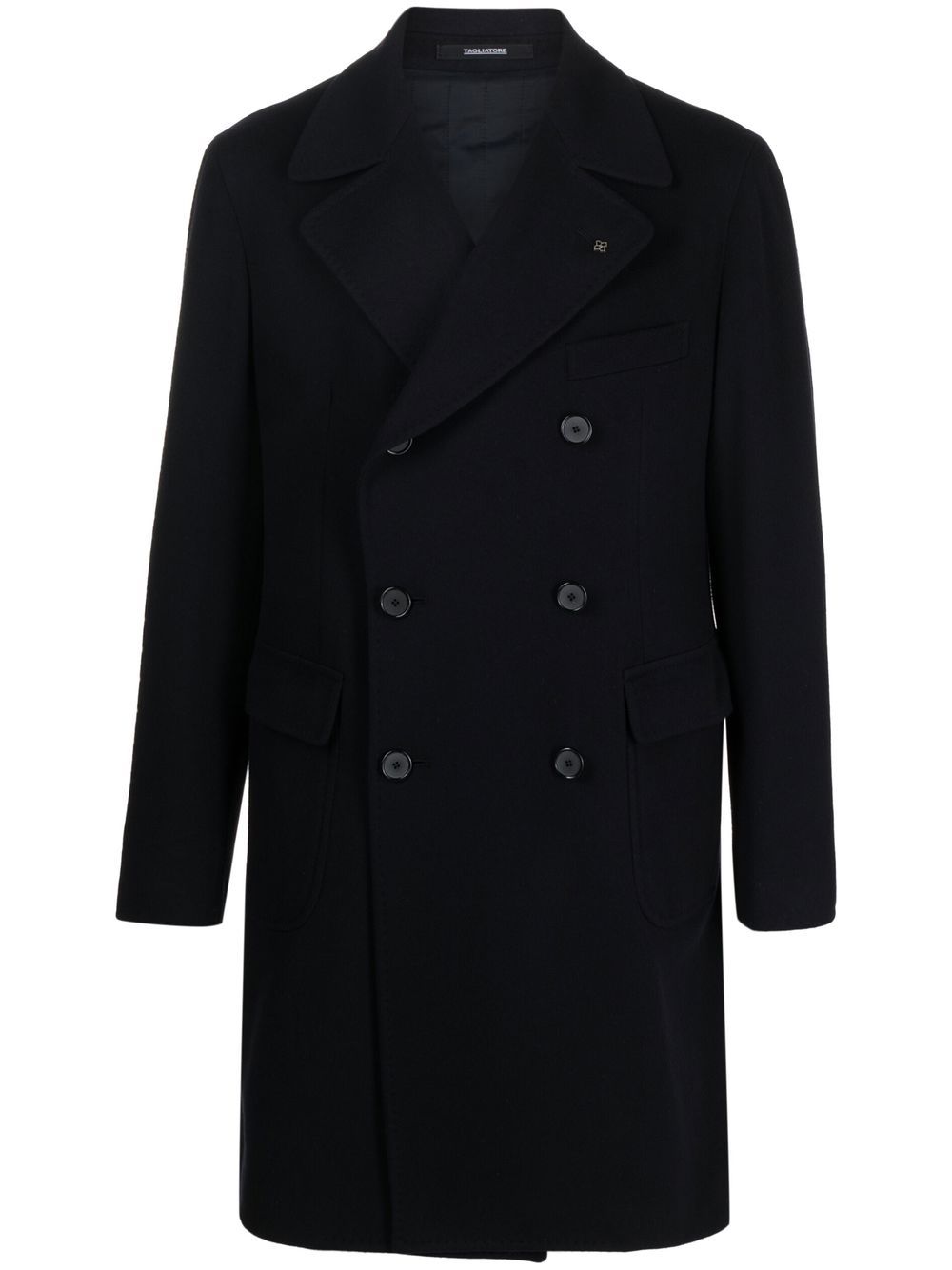 Logo-brooch double-breasted coat - Black