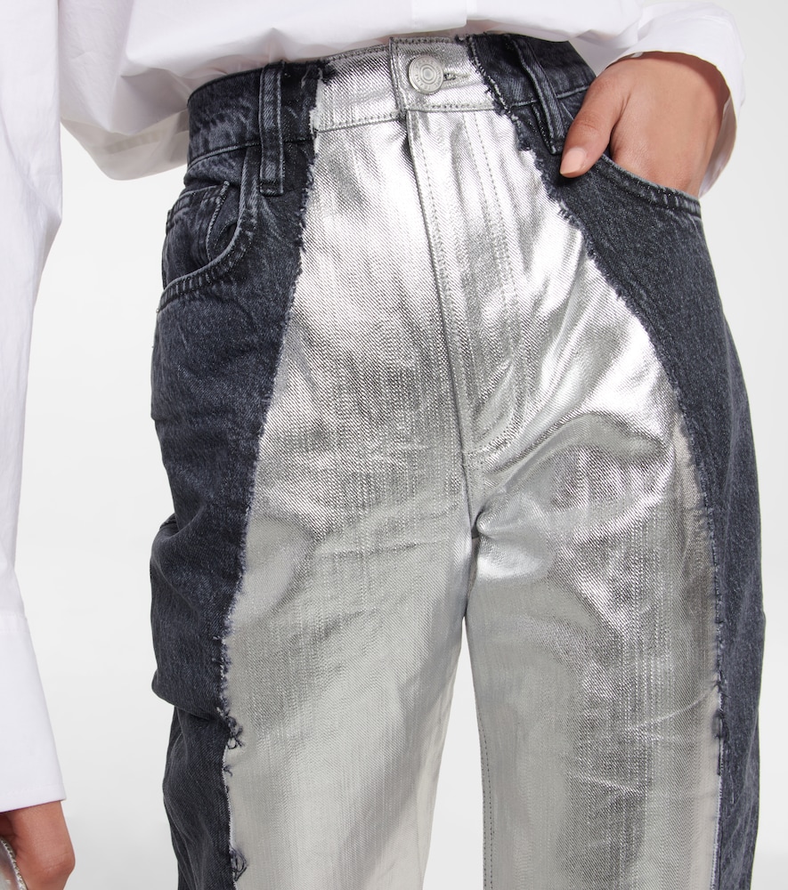 Pieced mid-rise straight jeans