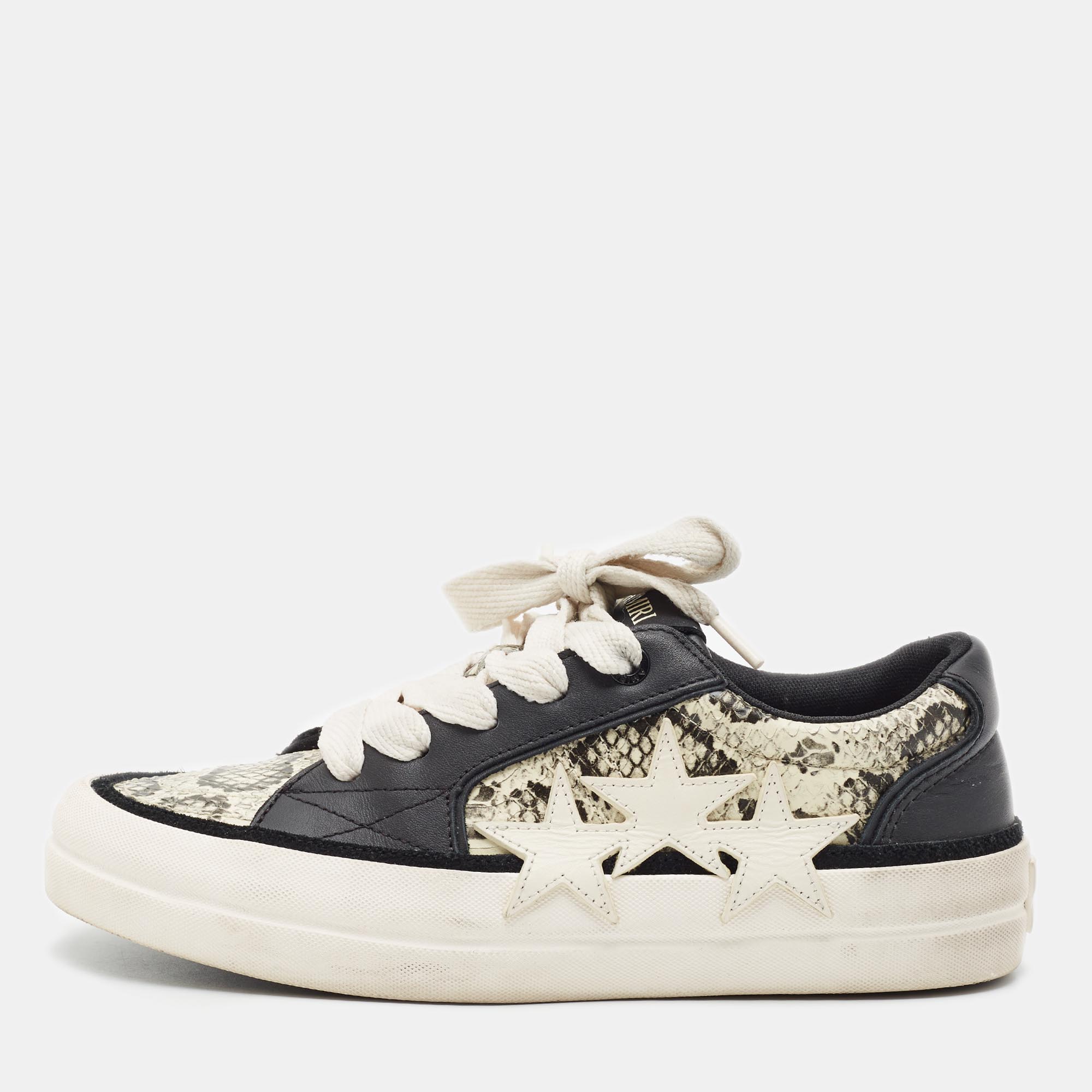 Amiri Sunset Skate 43 Two Tone Snakeskin Embossed and Leather Lace Up Sneaker