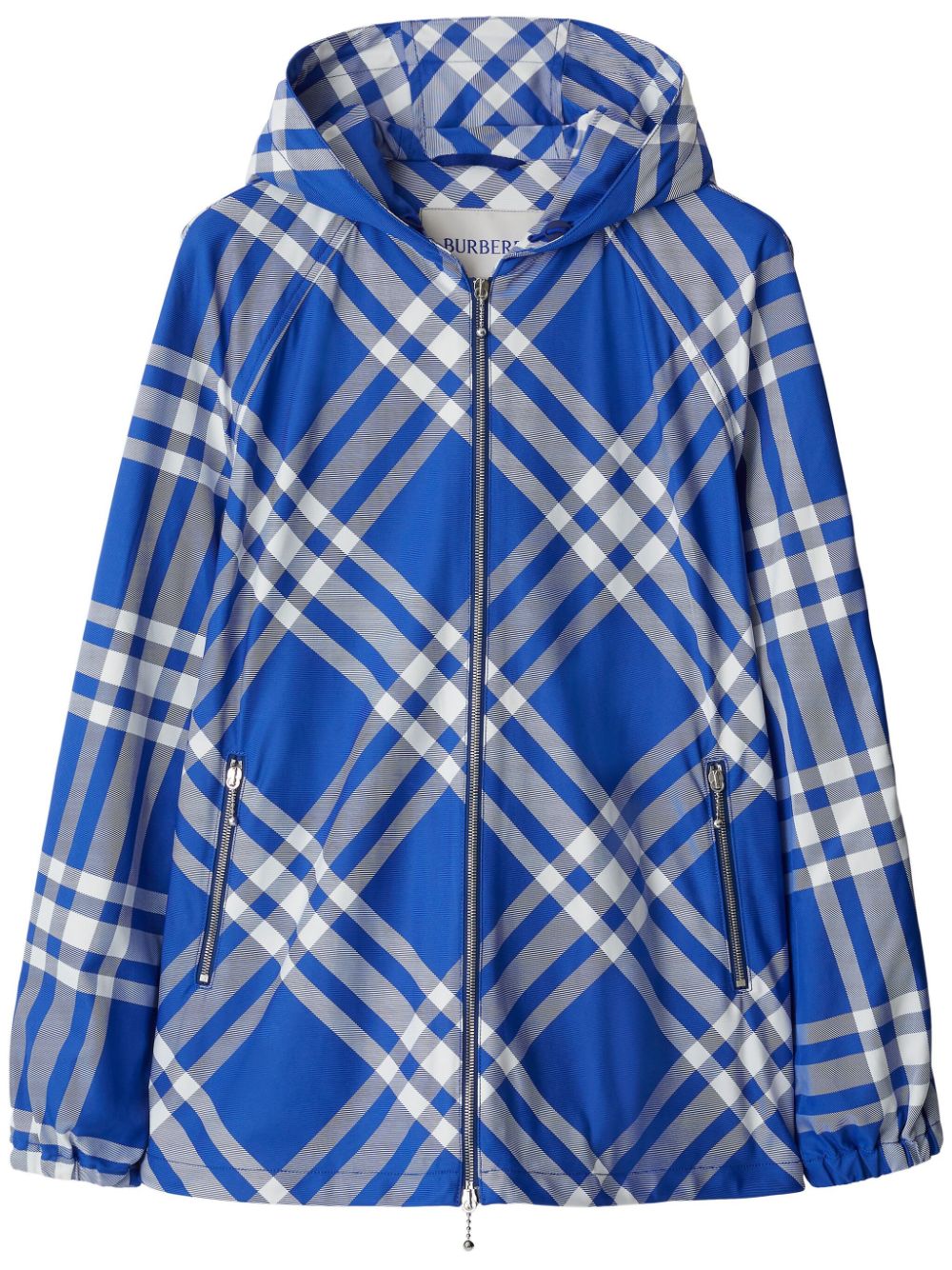 Check-pattern hooded jacket - Blue