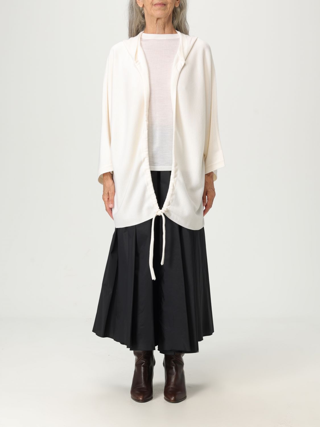 Hooded wool cardi-coat - Brown