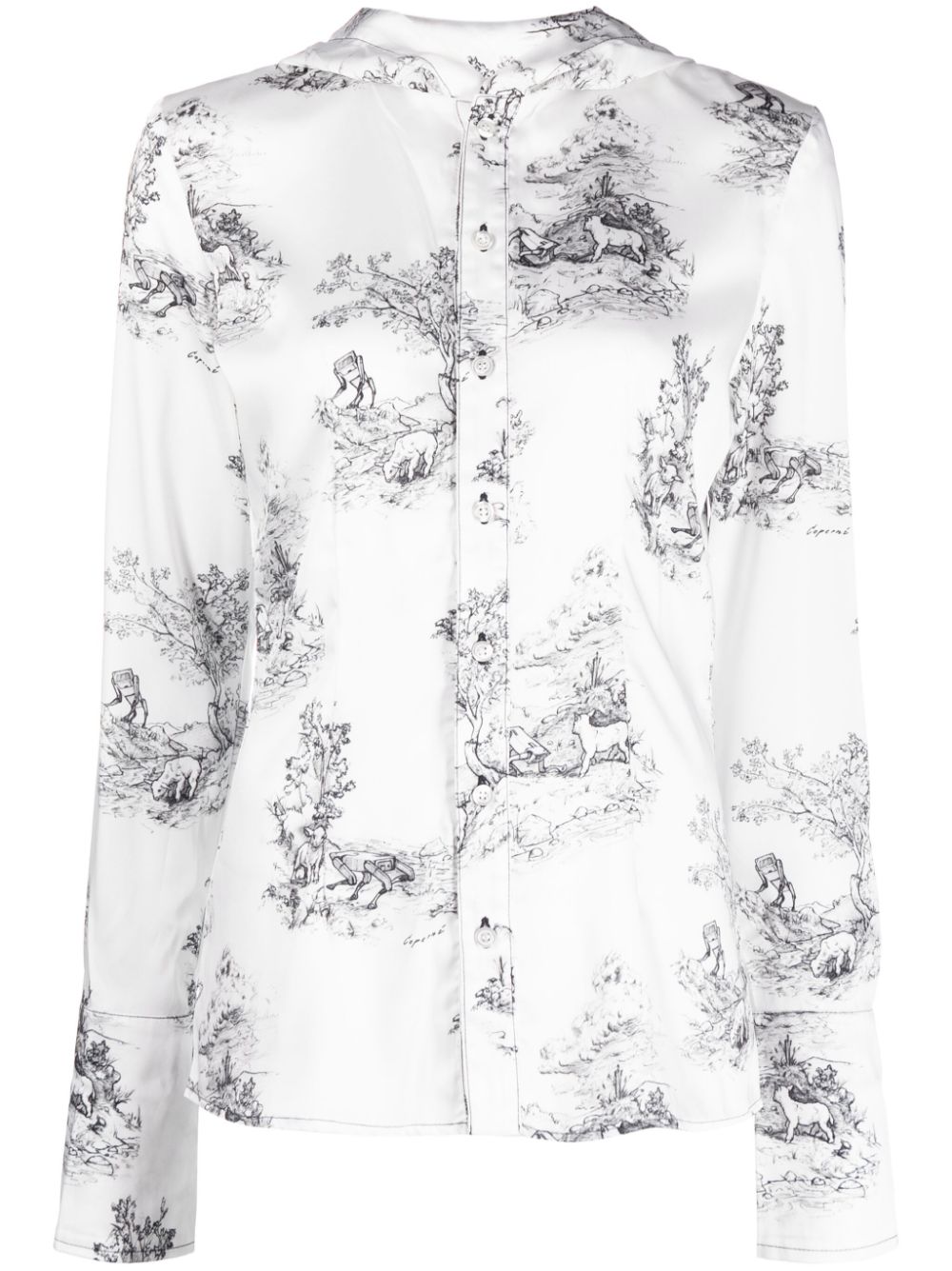Graphic-print hooded blouse - White