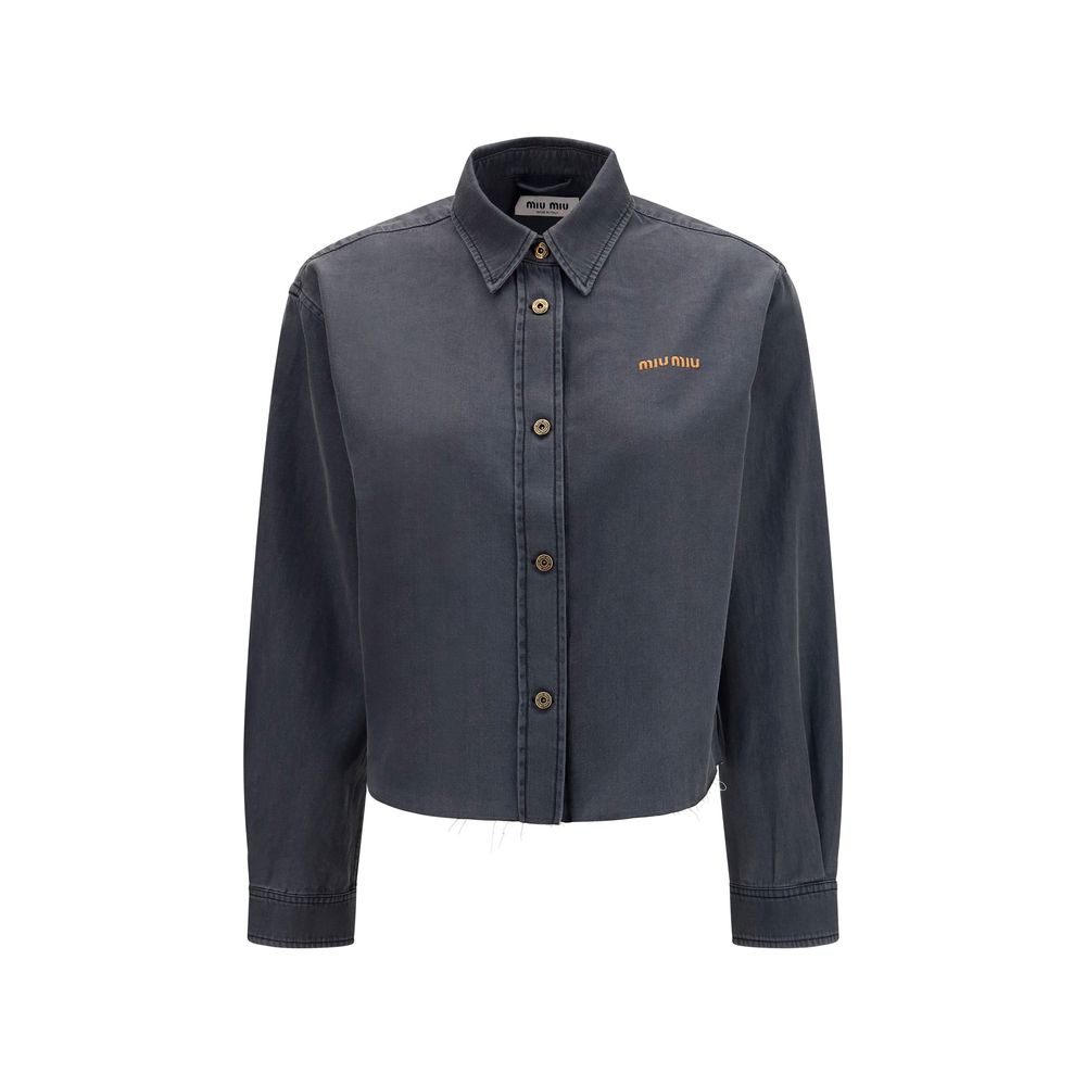 Denim-Effect Cotton Shirt — Gray