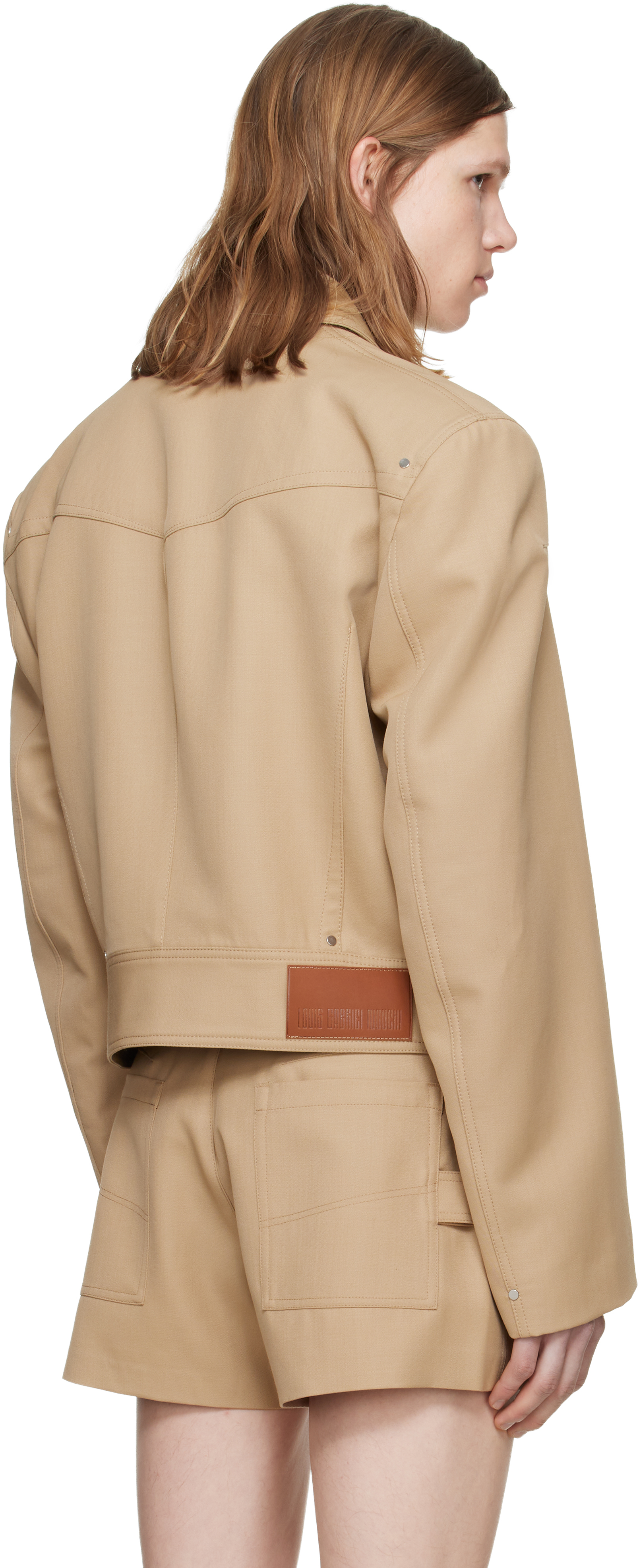Beige Shoulder Padding Wool Zipped Jacket
