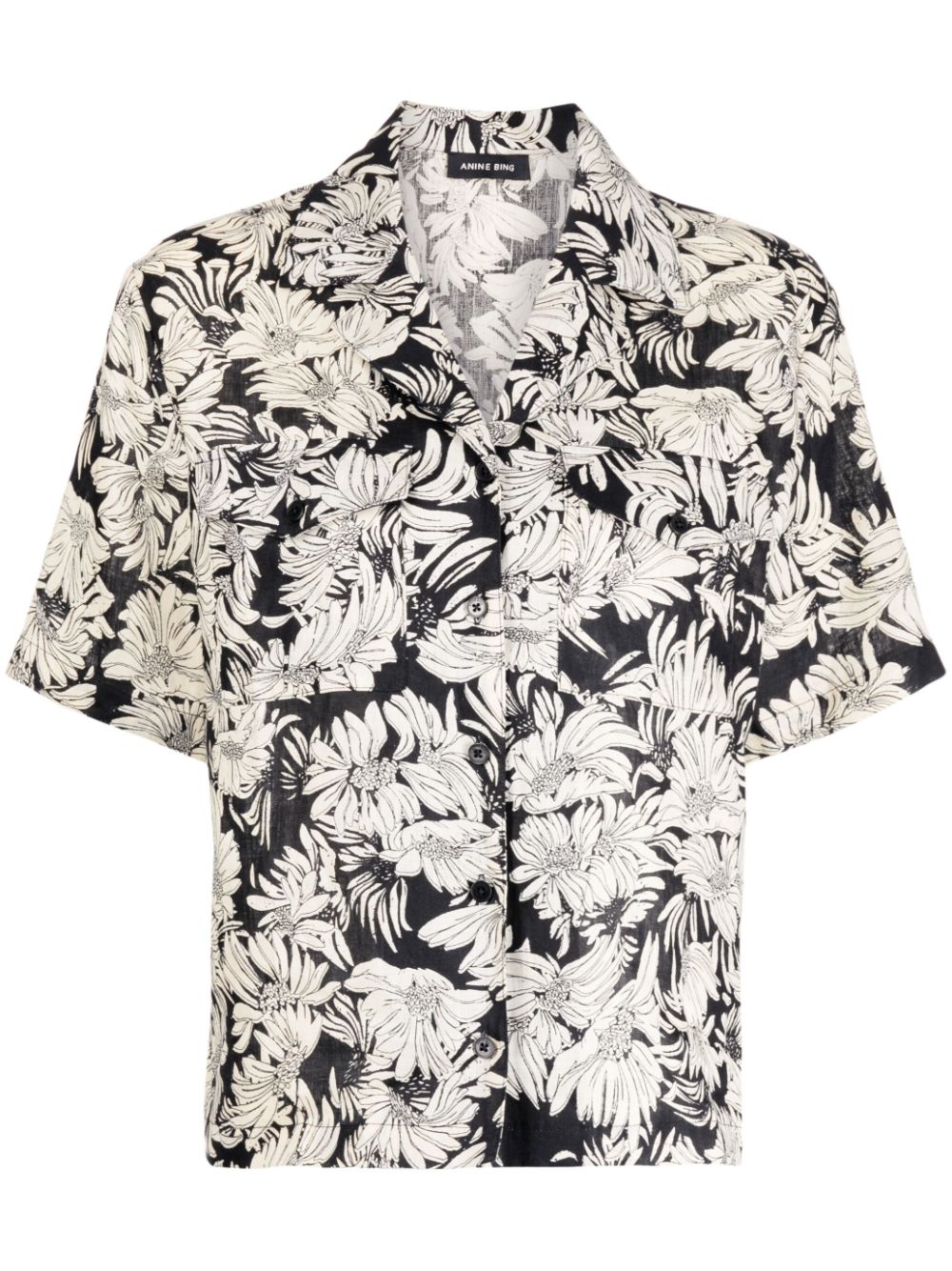 Floral-print linen shirt - Black