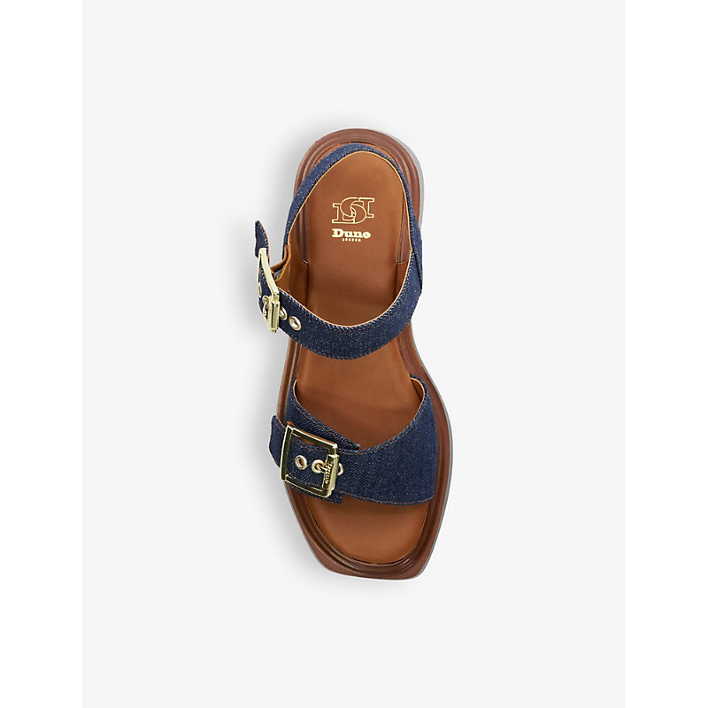 Womens Navy-denim Fabric Loells Denim-strap Woven Flatform Sandals