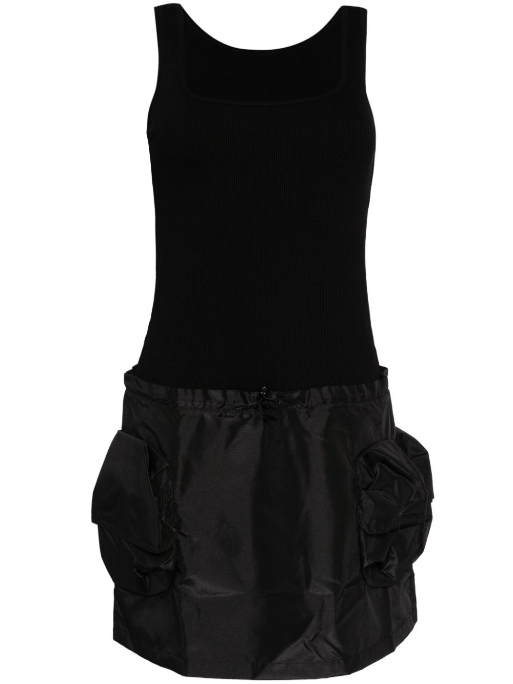 Contrasting-fabrics sleeveless minidress - Black