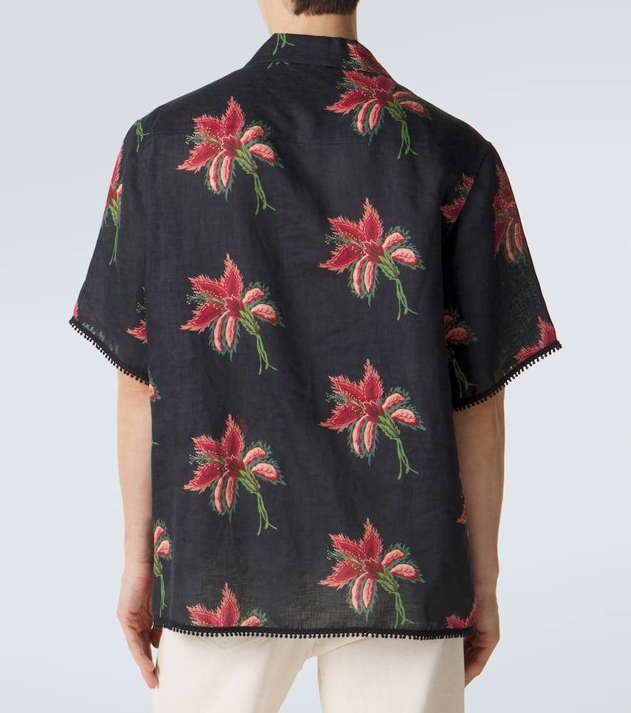 Floral lace-trimmed linen bowling shirt