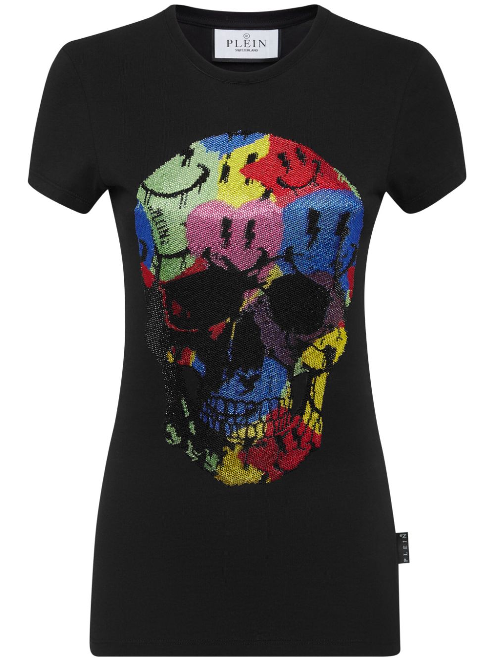 Skull-print rhinestones-embellishment T-shirt - Black
