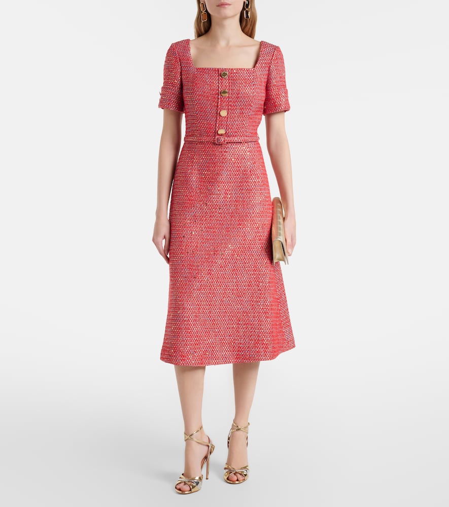 Cotton-blend lamé tweed midi dress