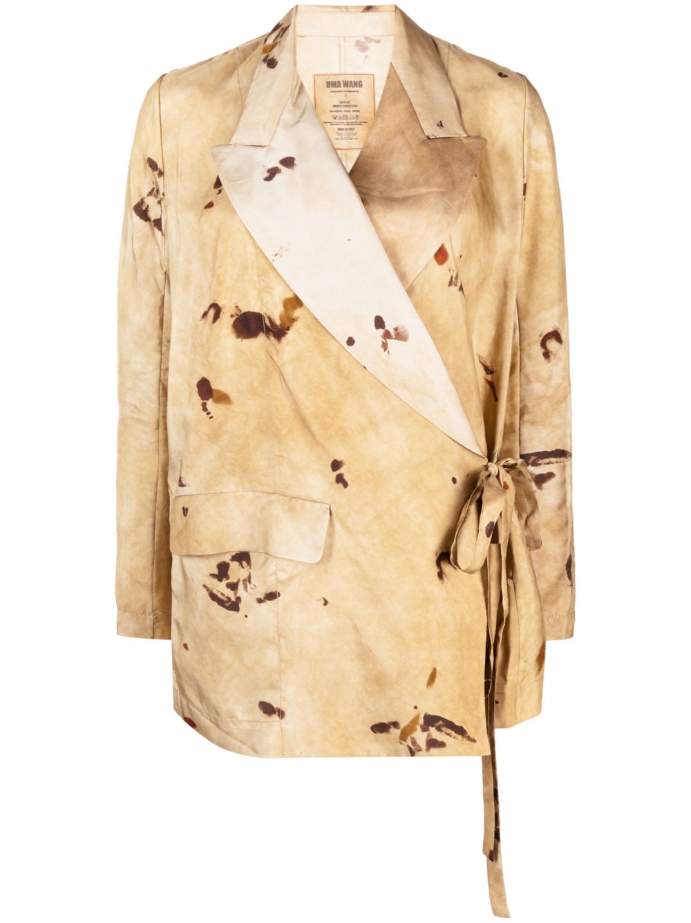 Graphic-print side-fastening blazer - Brown