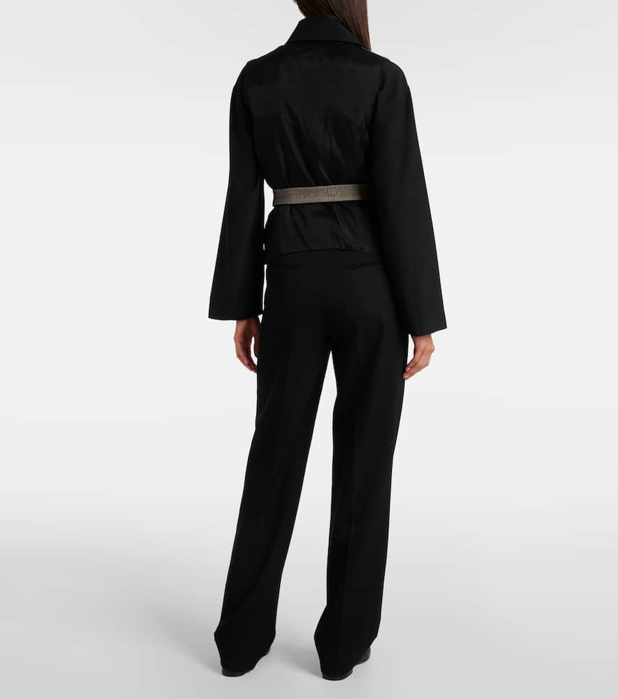 Max Mara Adige houndstooth wool-blend wrap top