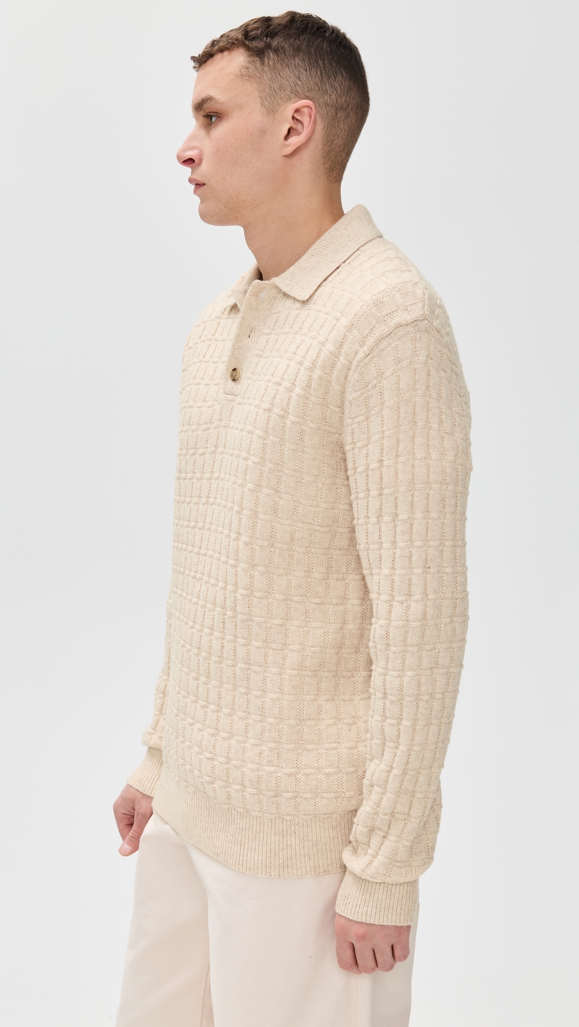 Gustav Squared Structure Polo Knit Light Sand Melange