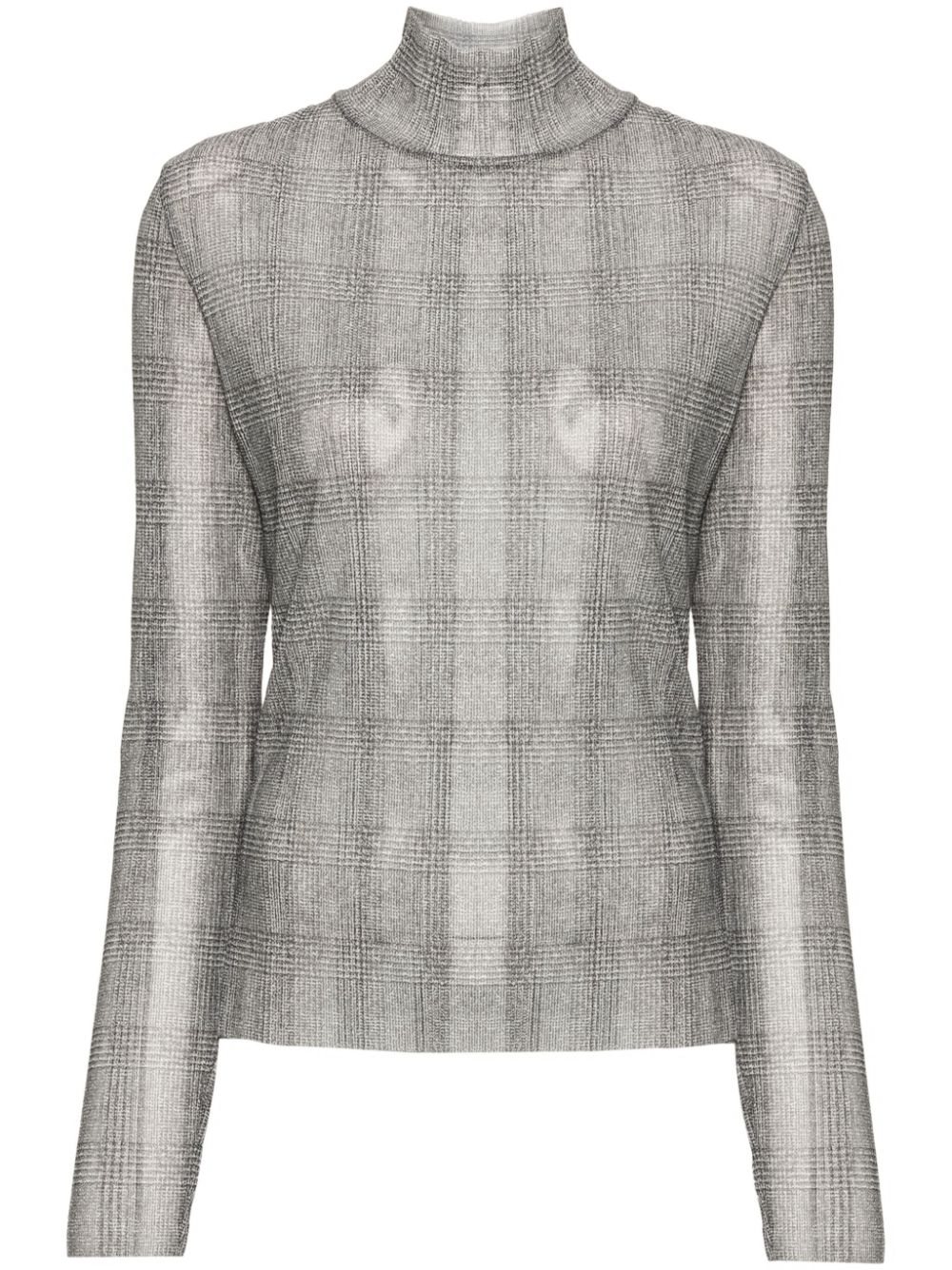 Plissé-details checked T-shirt - Grey