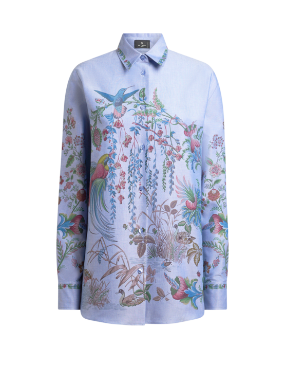 Oxford Cotton Shirt With Placed Flora And Fauna Print