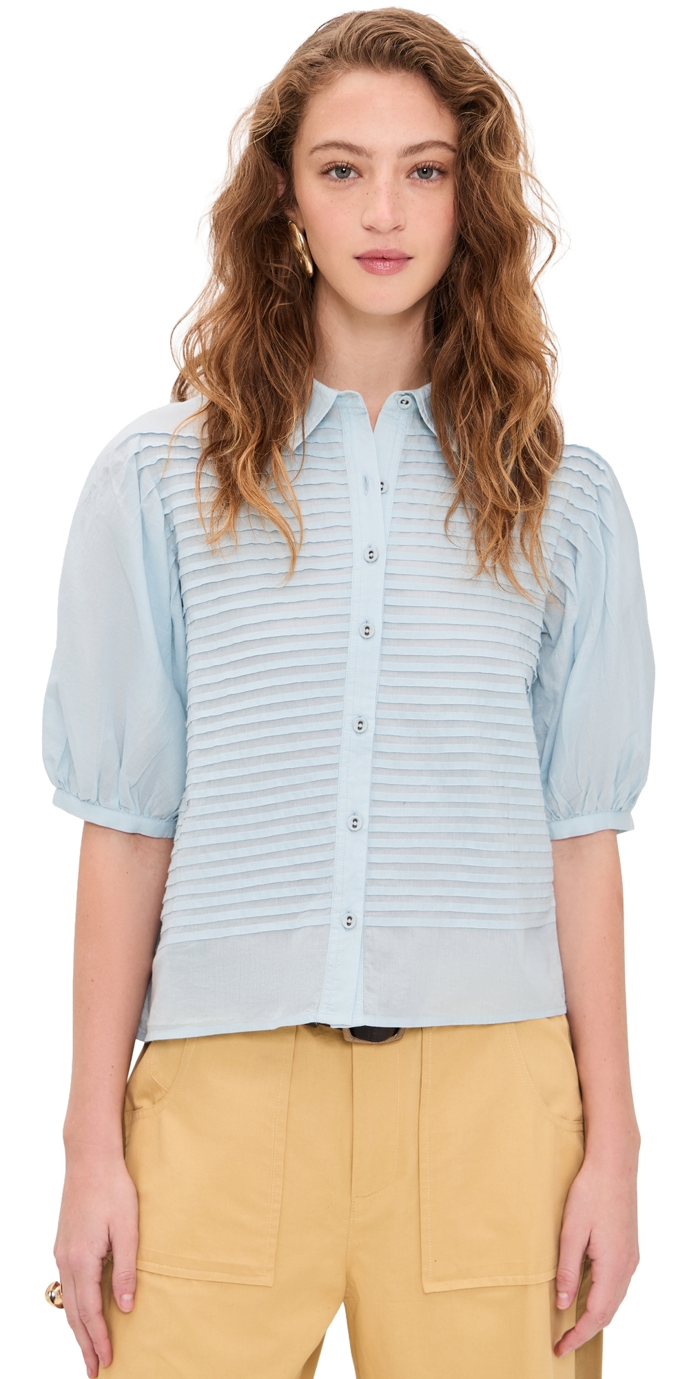 Cordelia Short Sleeve Button Up Top Adriatic
