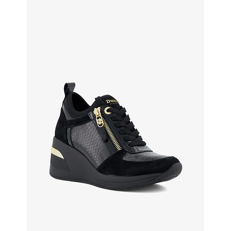 Womens Black-leather Mix Eilin Wedge-heel Leather Low-top Trainers