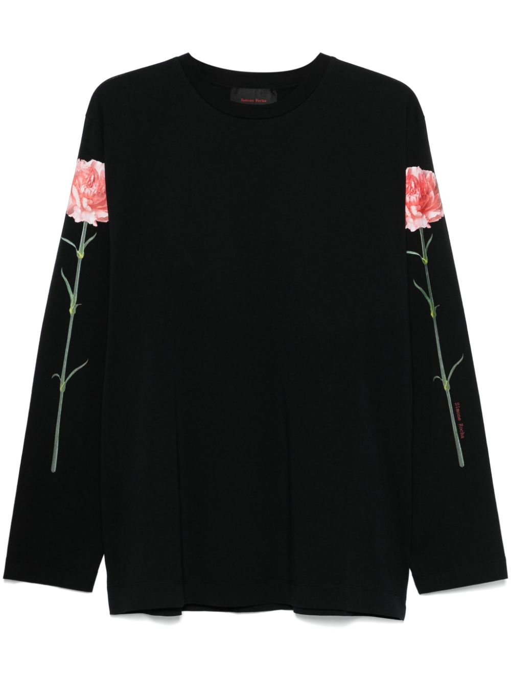 Carnation-print long-sleeve T-shirt - Black