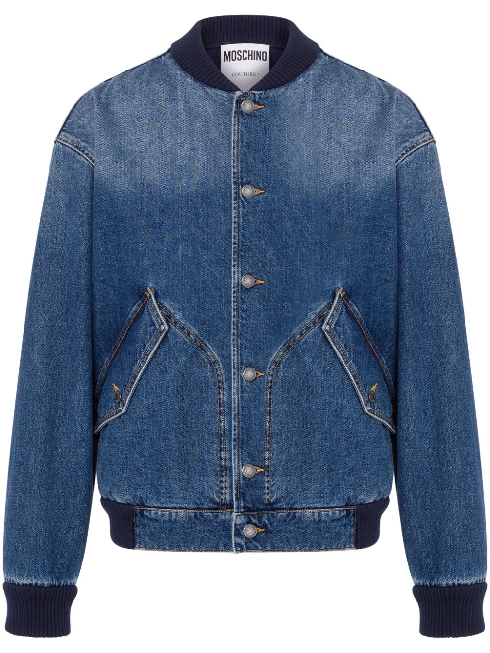 Logo-patch denim bomber jacket - Blue