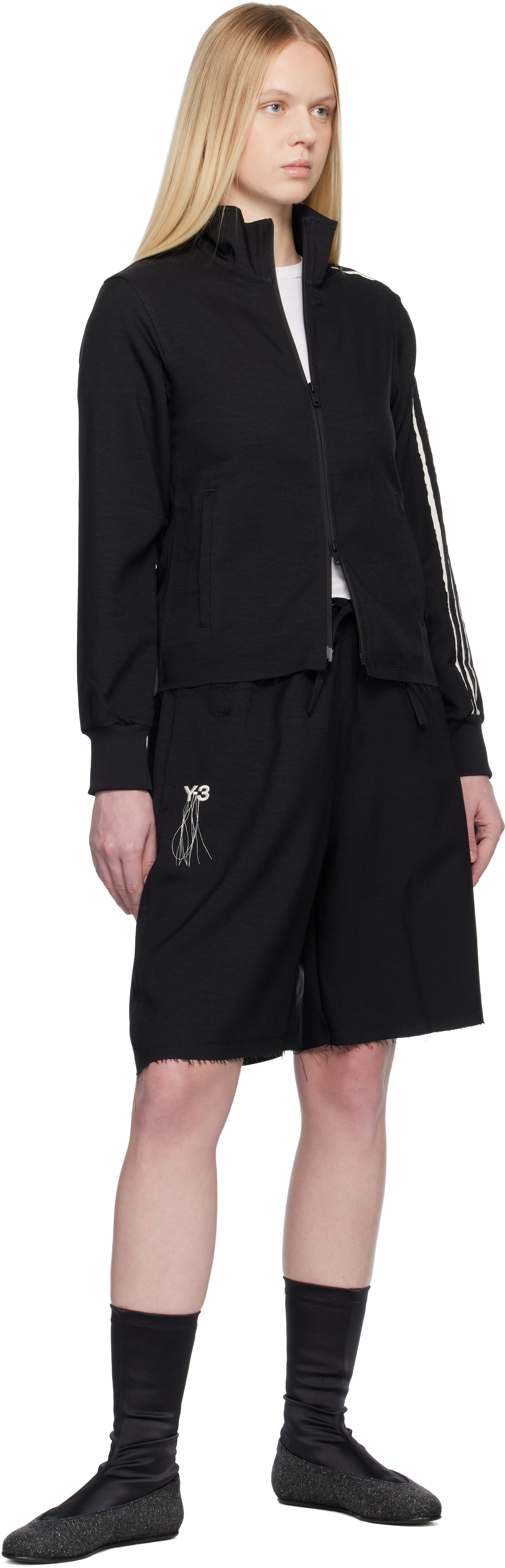 Black Sport Uniform Raw Cut 3 Stripes Shorts