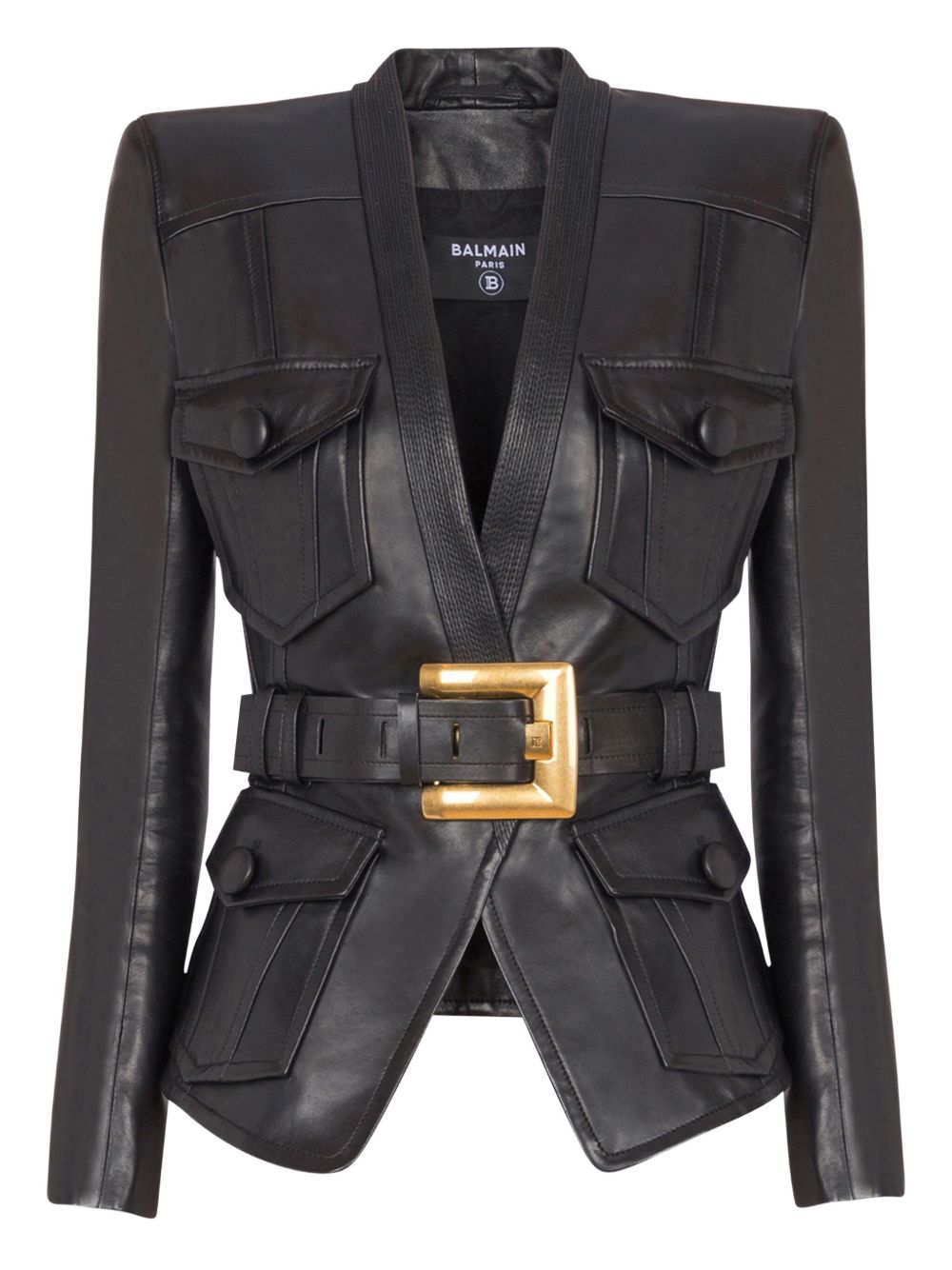 Belted leather jacket - Black