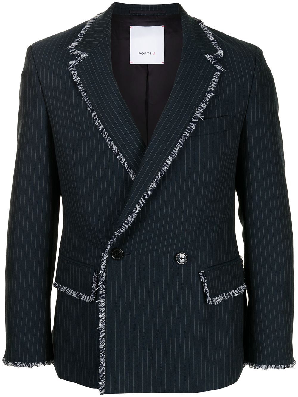 Fringe-trim double-breasted blazer - Blue