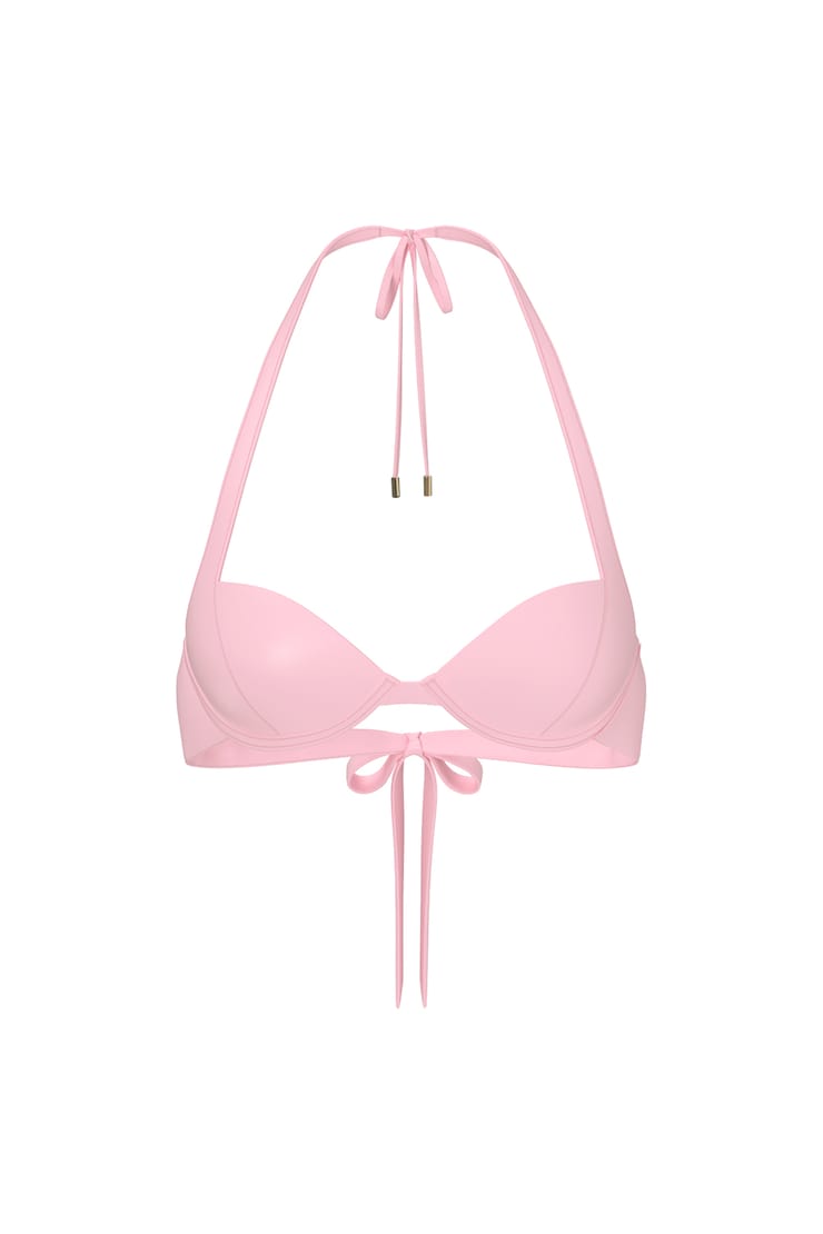Halter Underwire Bikini Top - Pink - Women Clothing
