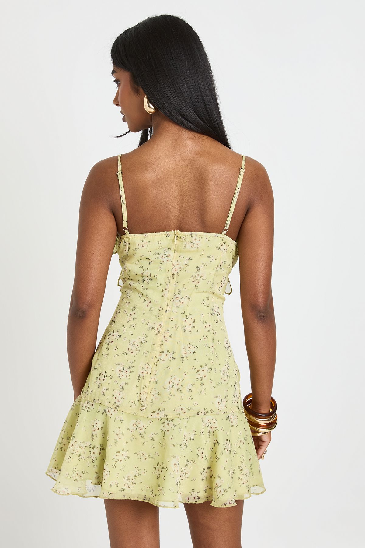 Boohoo Womens Floral Ruffle Detail Mini Dress - Yellow