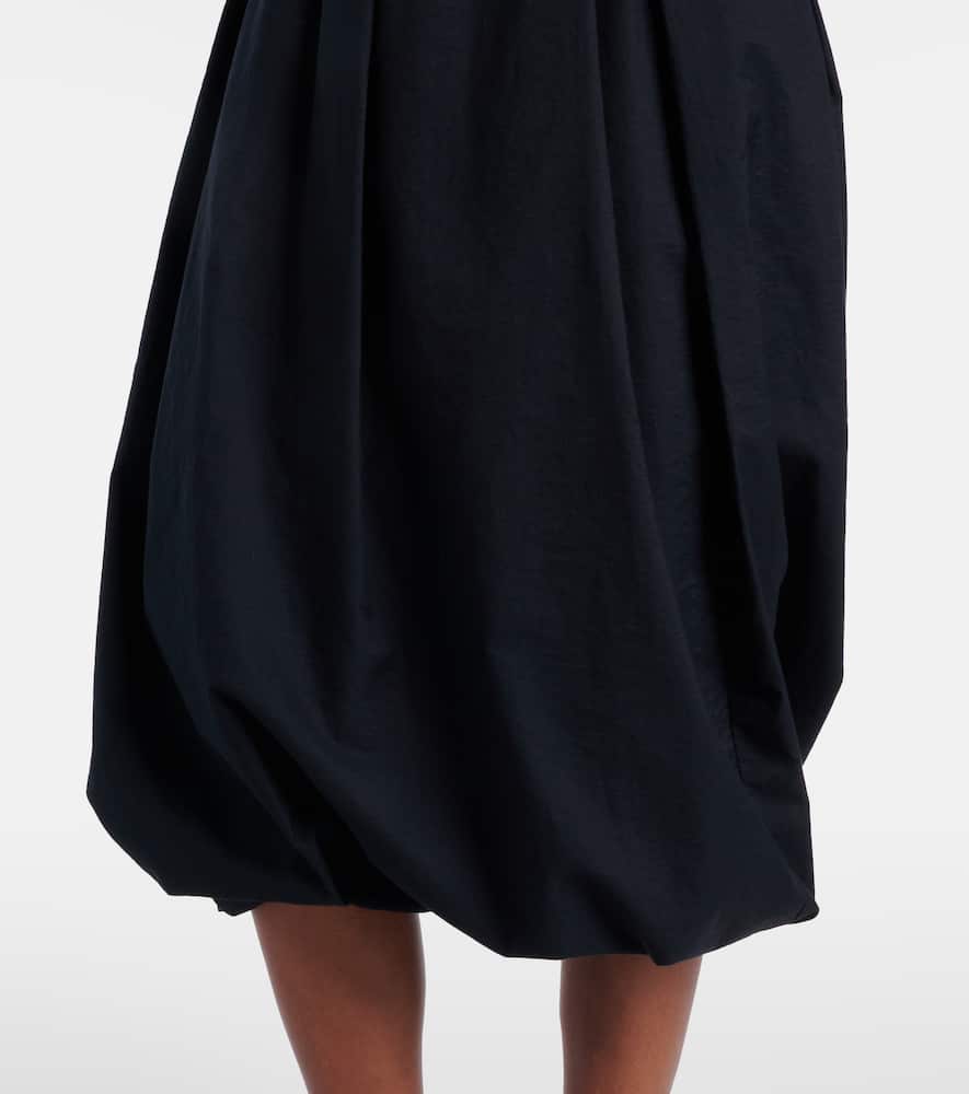 Gathered cotton-blend midi skirt