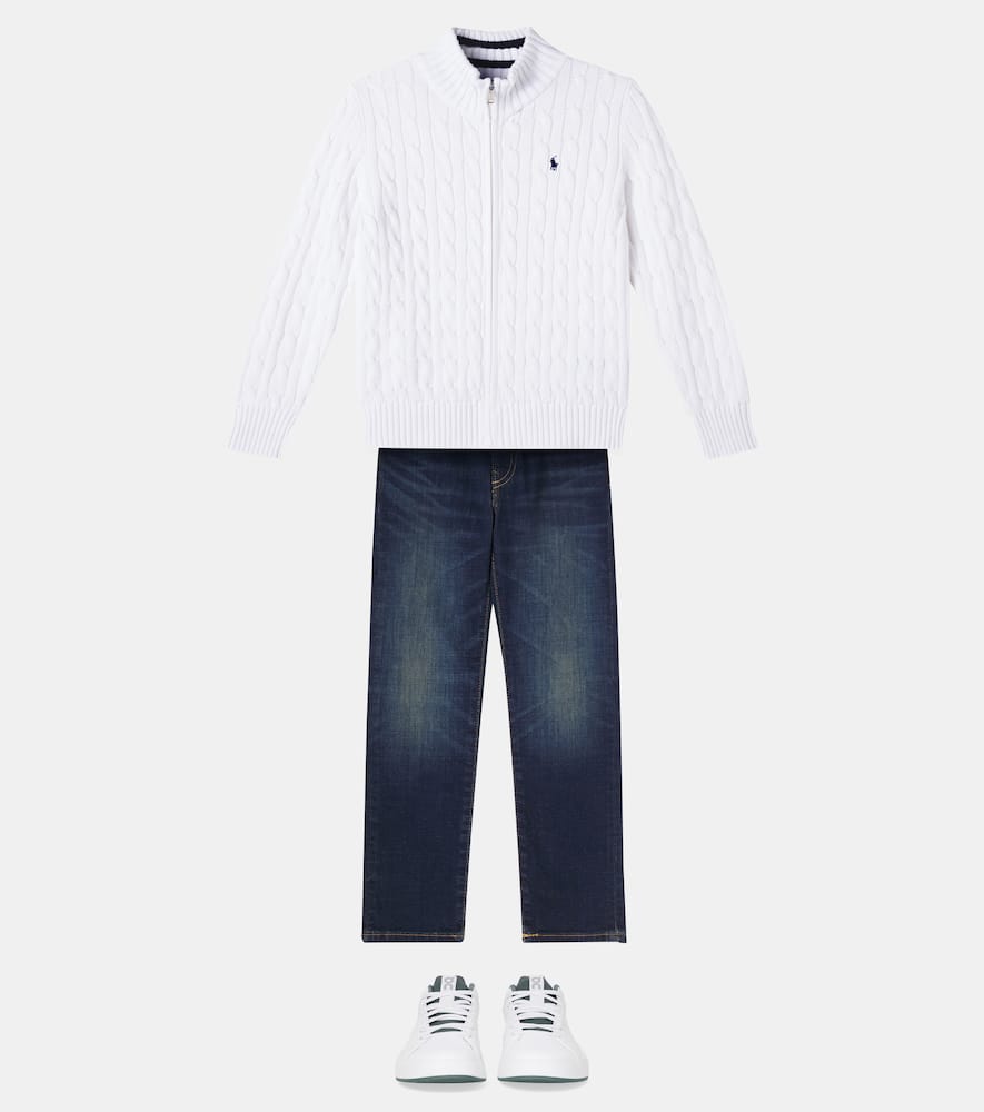 Cable-knit cotton zip-up sweater
