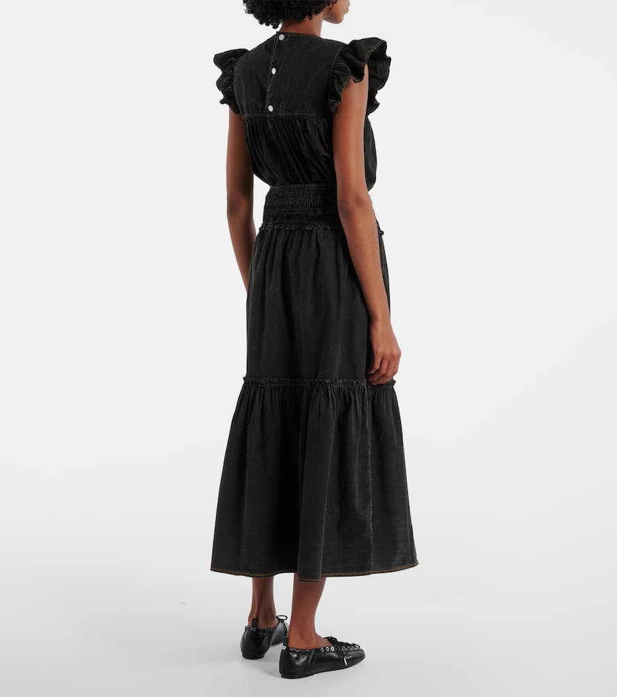 Smocked tiered cotton maxi skirt