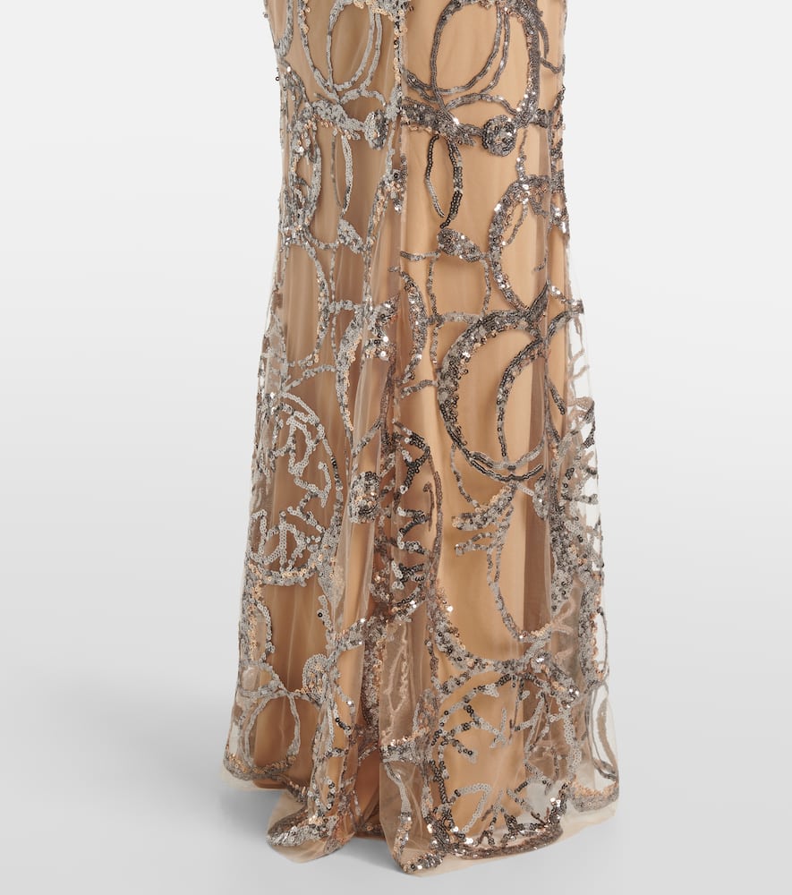 Sequined sheer tulle gown