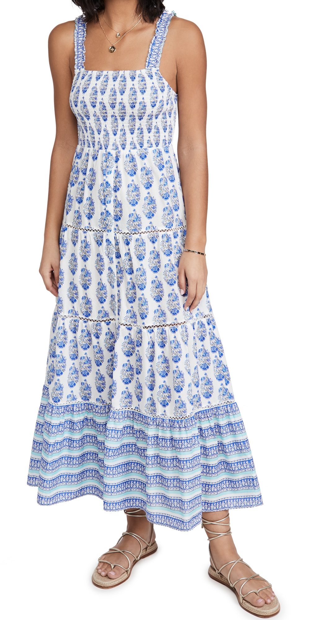 Smock Border Dress Blue Border Print Combo