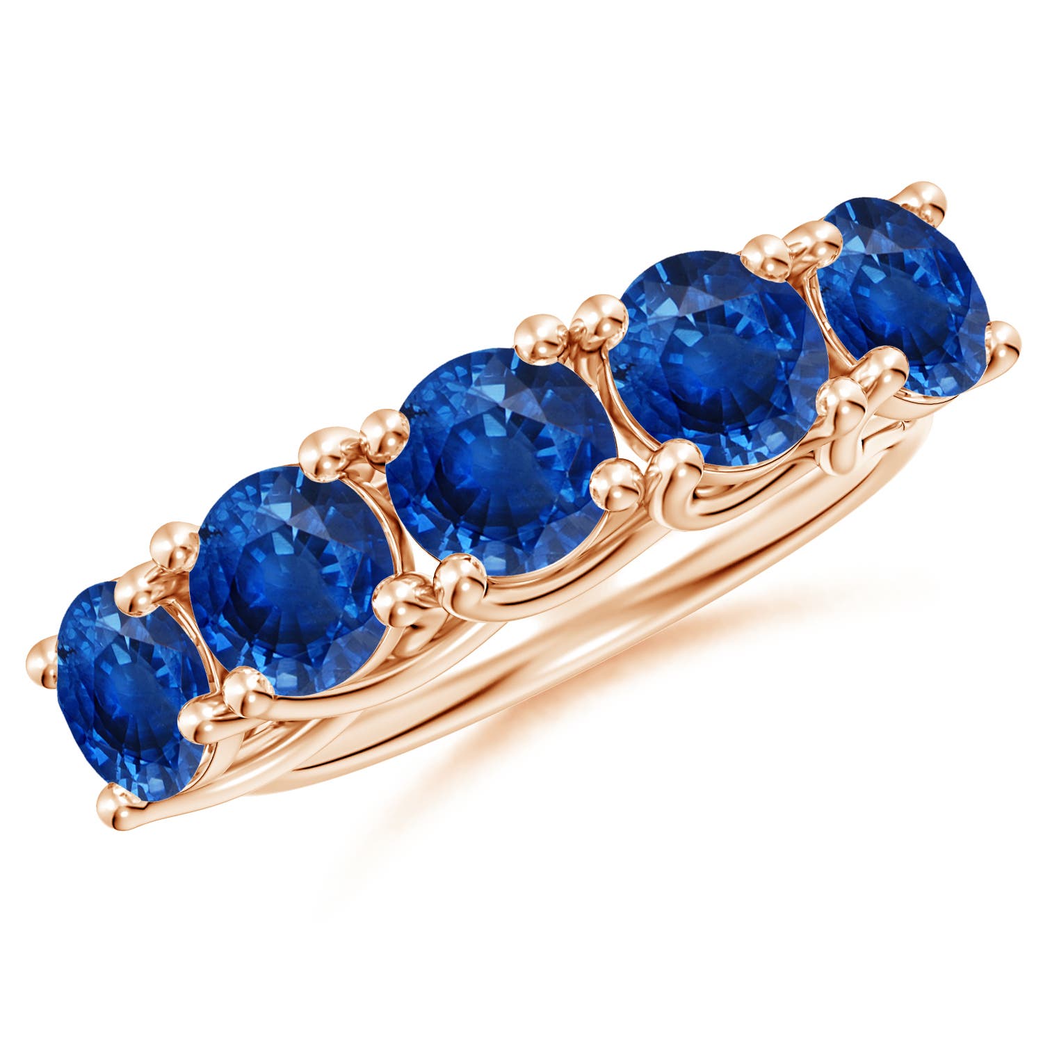 Angara 3.5 Carats Half Eternity Five Stone Blue Sapphire Wedding Band in 18K Rose Gold
