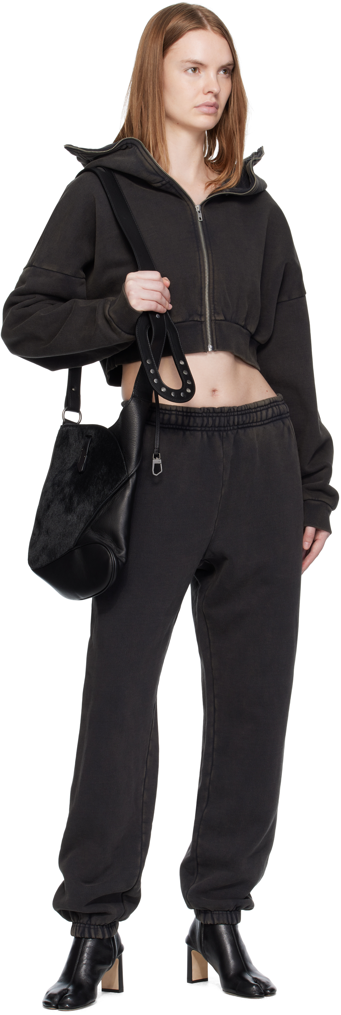 Black Cropped Full Zip Hoodie