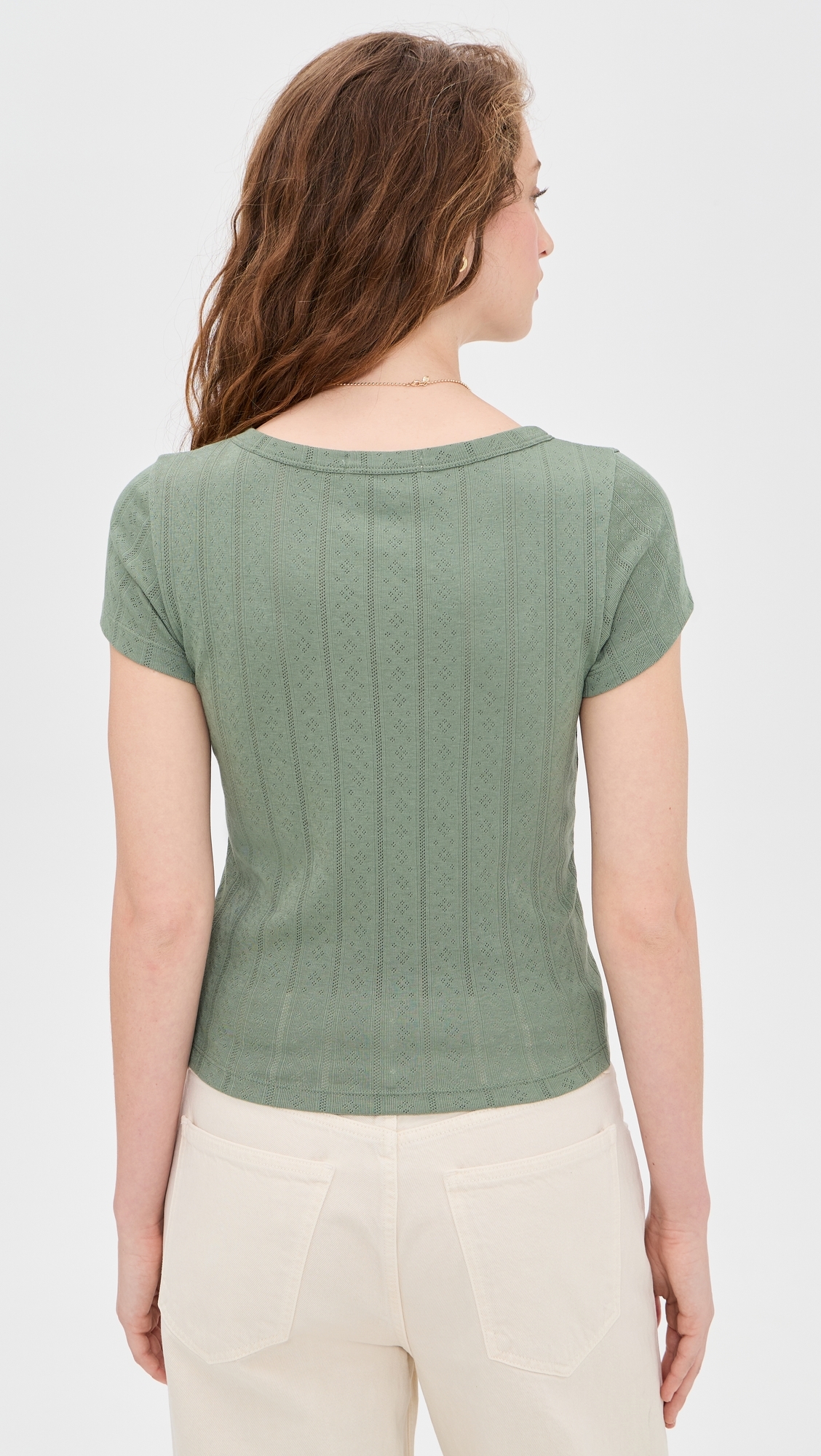 Lexi Pointelle Scoop Tee Olive
