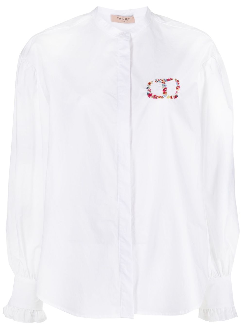 Collarless long-sleeved shirt - White