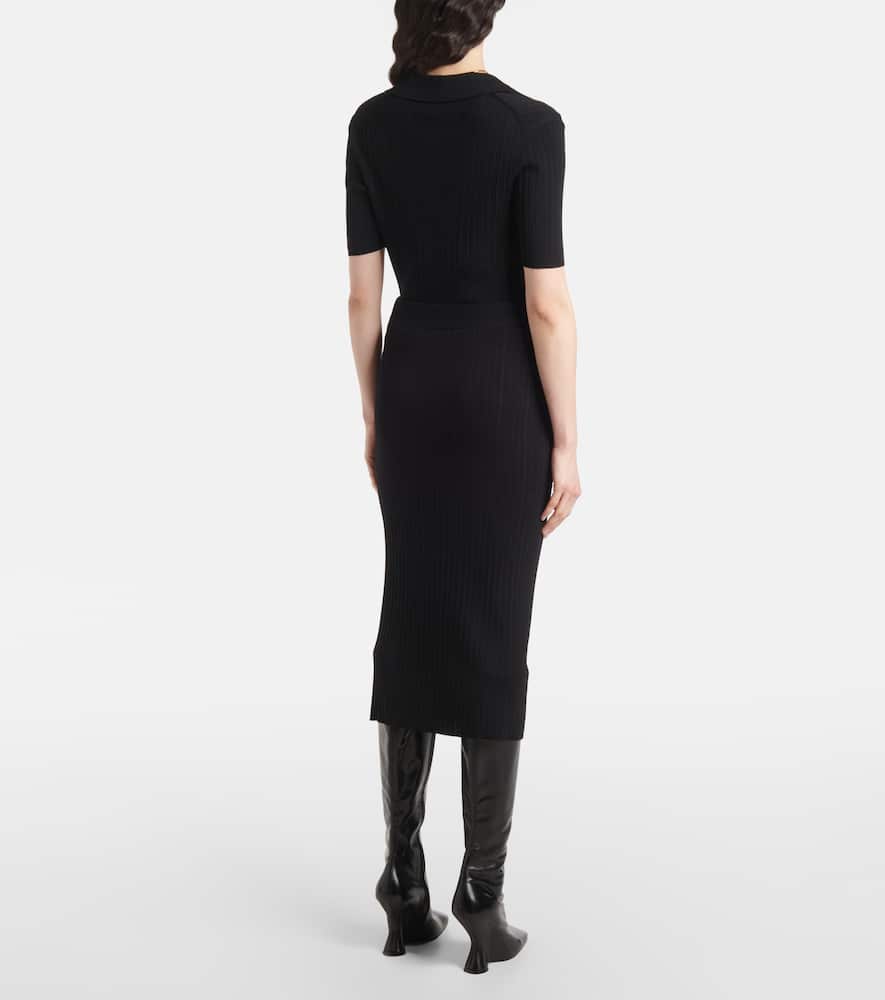 Ribbed-knit midi skirt