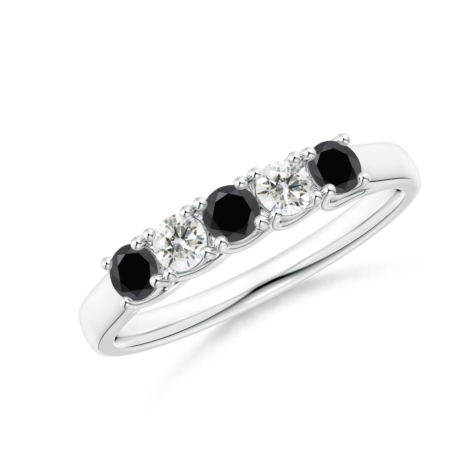 Angara 0.33 Carat Half Eternity Five Stone Enhanced Black and White Diamond Wedding Ring in Platinum