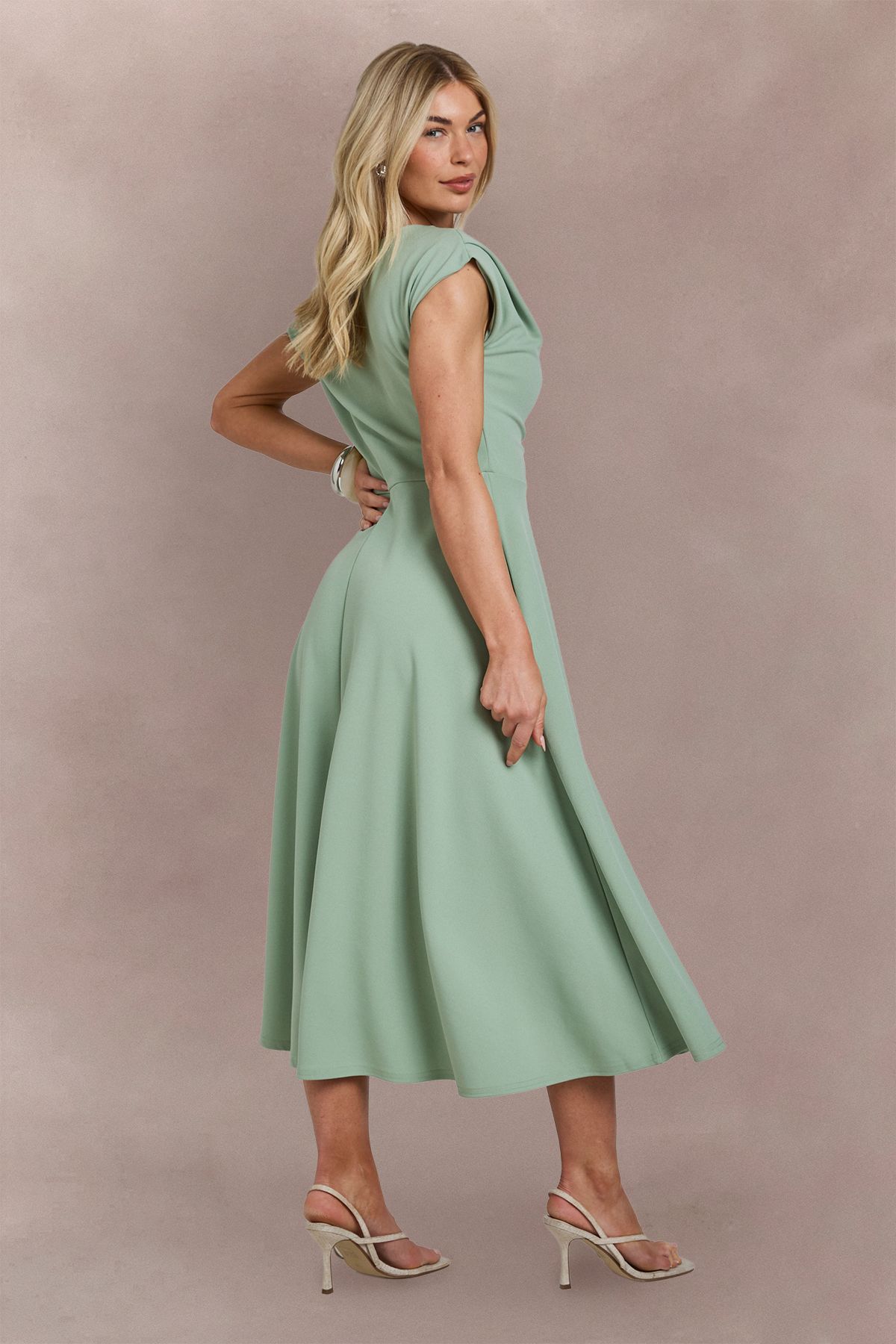 Boohoo Womens Crepe Asym Neck Skater Midi Dress - Green