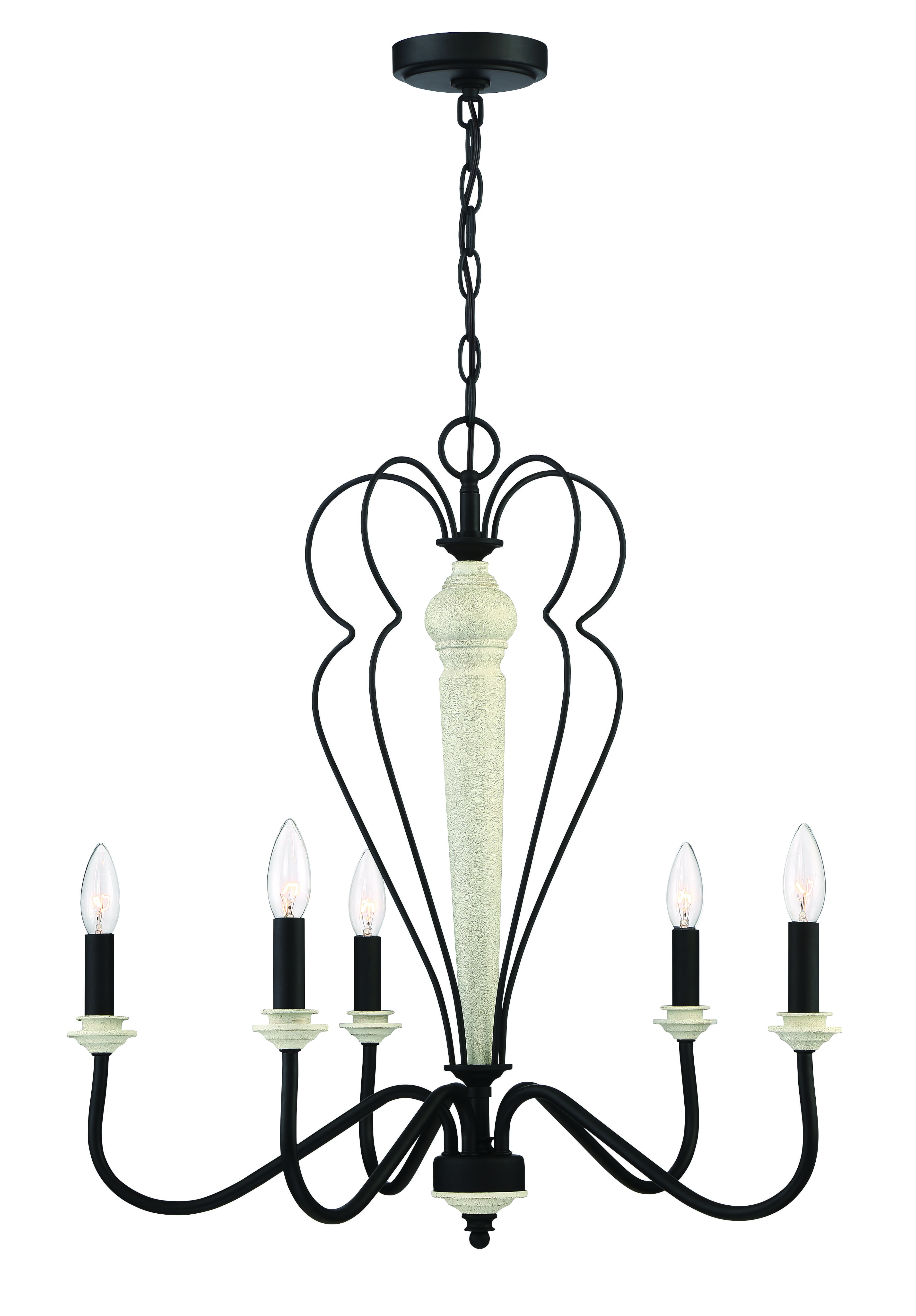 Cottage White Espresso Five Light Chandelier from the Anna Collection