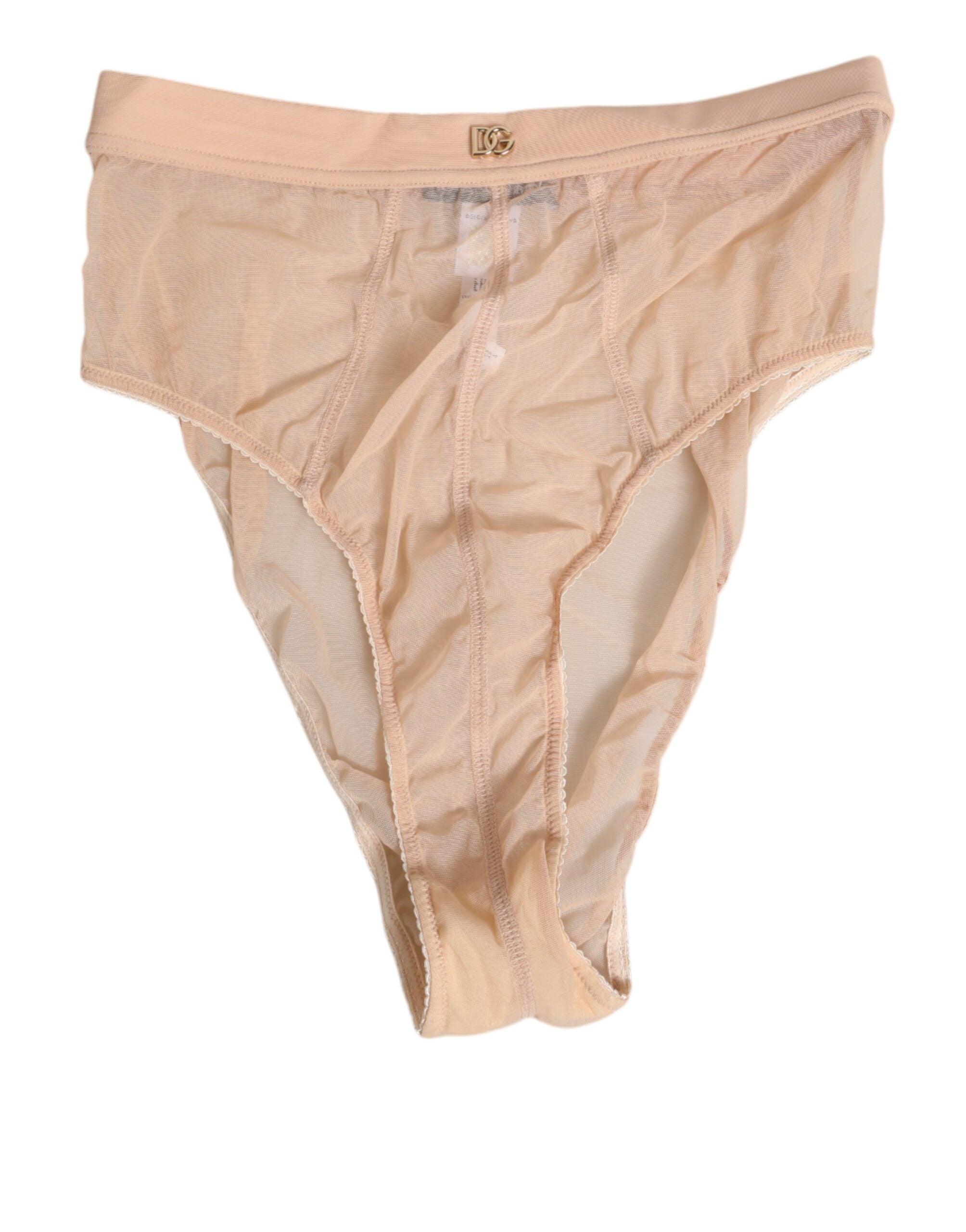 Sheer Mesh High-Waist Brief — Beige