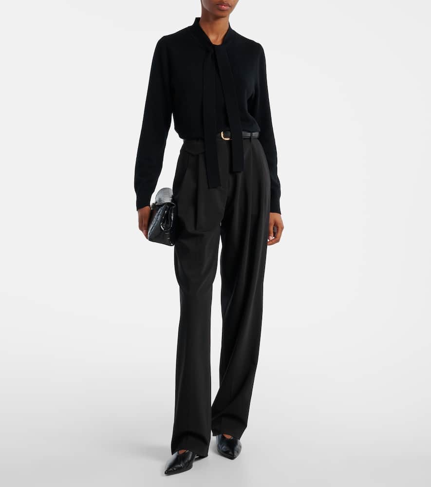 Tie-neck wool and cashmere sweater
