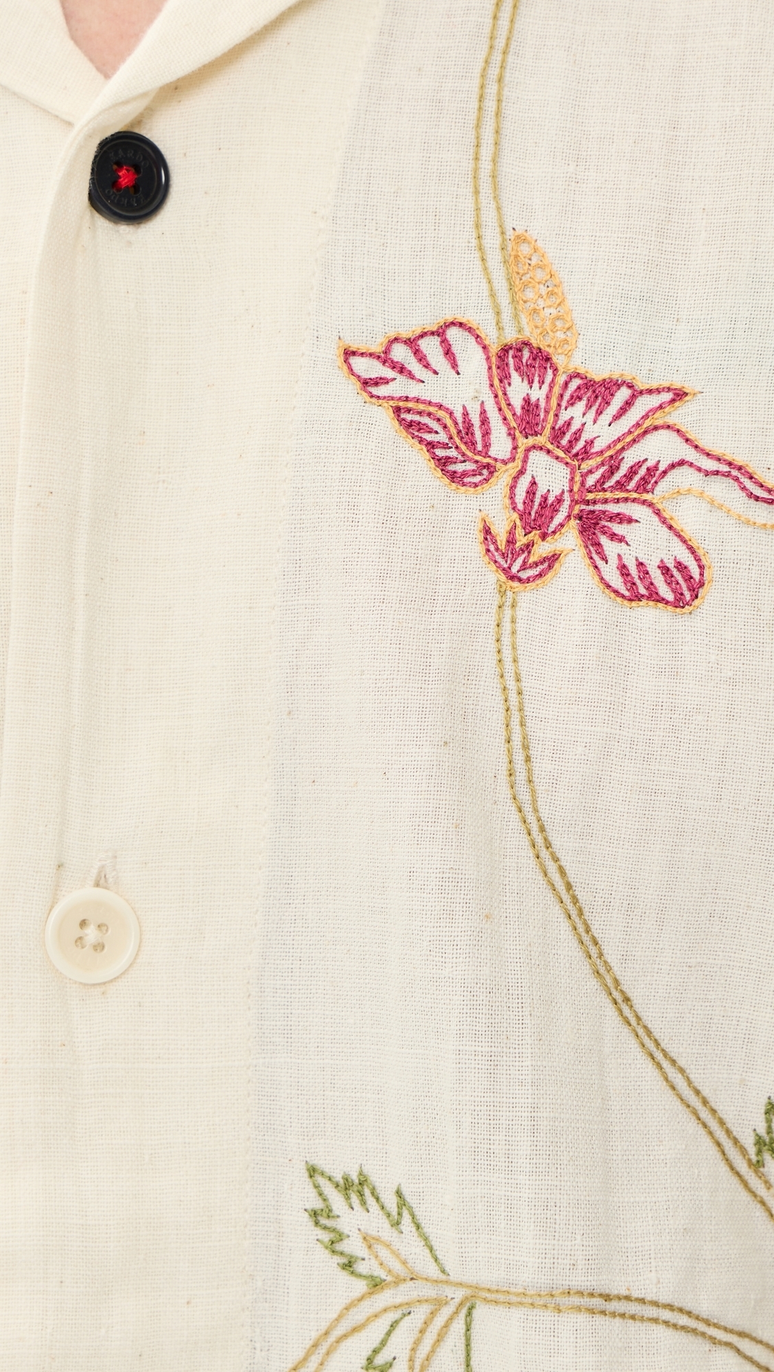 Ronen Hand Embroidered Floral Shirt Natural